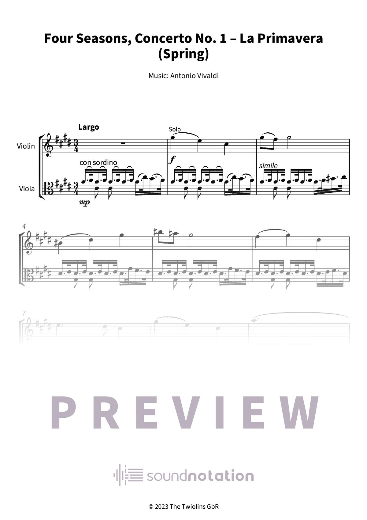 Four Seasons, Concerto No. 1 – La Primavera (Spring) - Preview Page 1