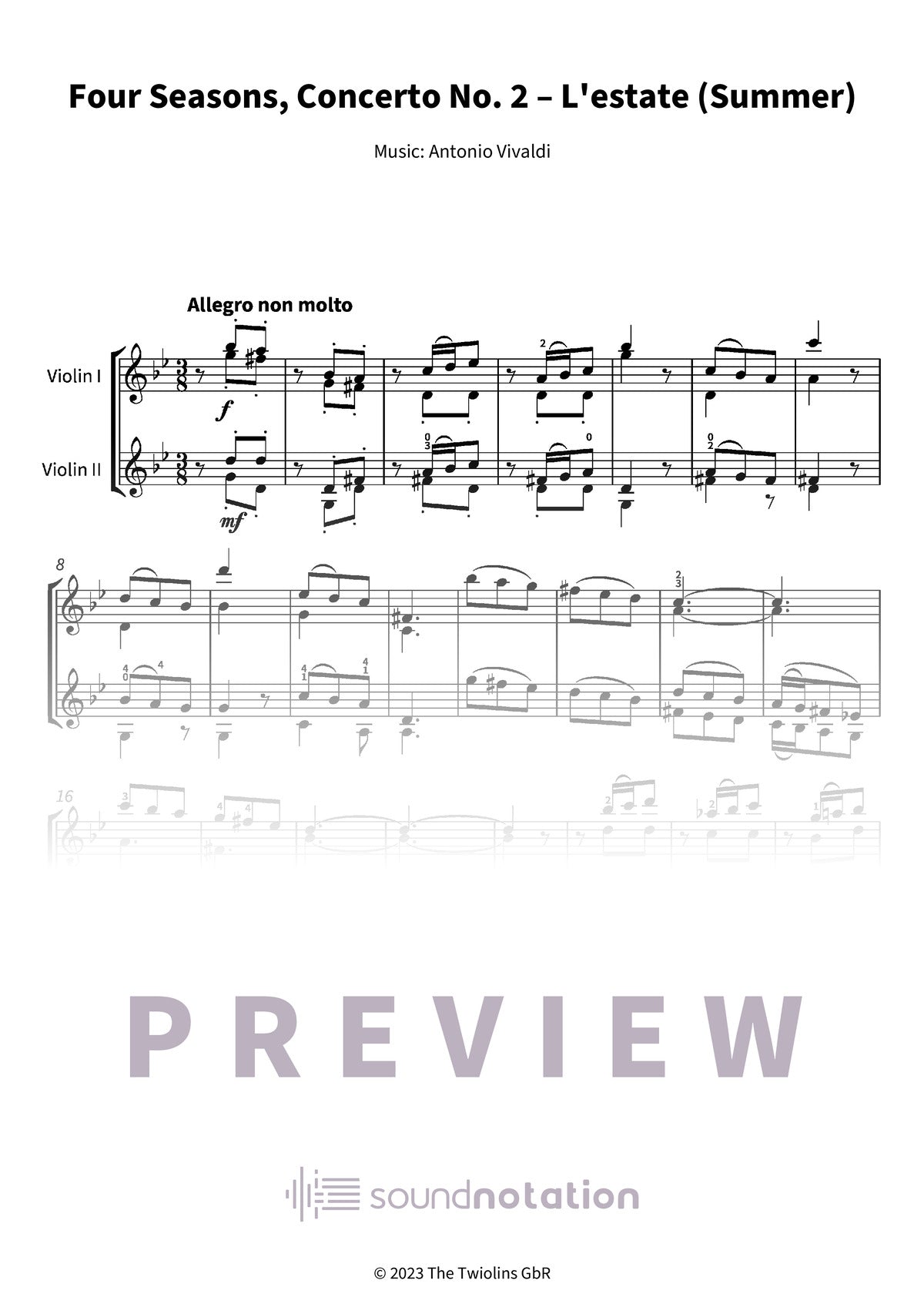 Four Seasons, Concerto No. 2 – L'estate (Summer) - Preview Page 1