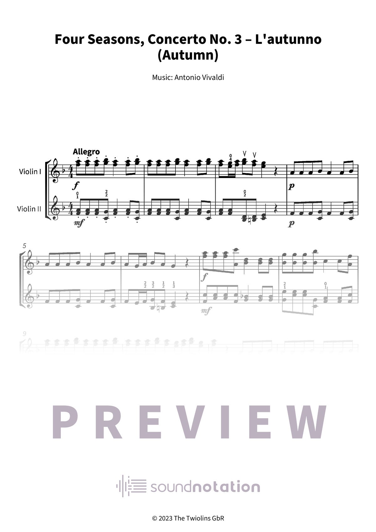 Four Seasons, Concerto No. 3 – L'autunno (Autumn) - Preview Page 1