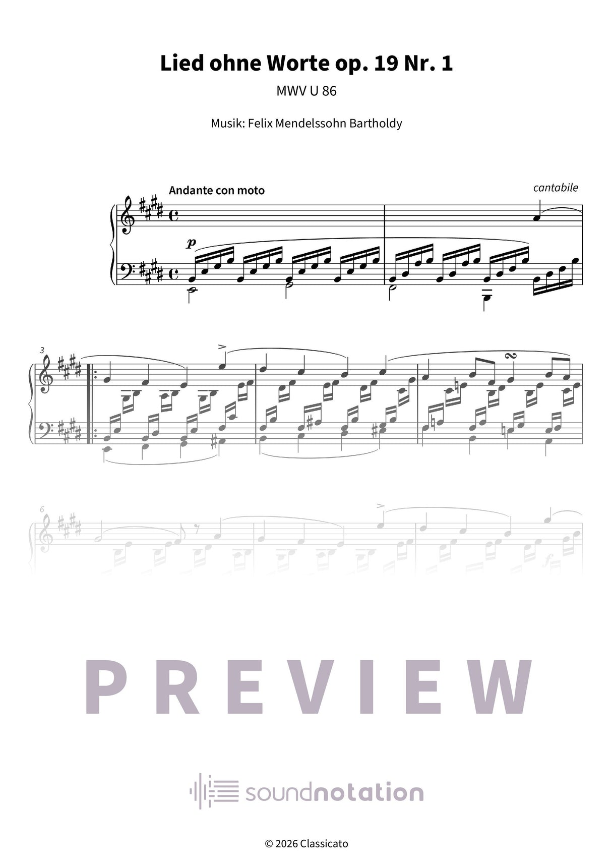 Lied ohne Worte op. 19 Nr. 1 - Preview Page 1