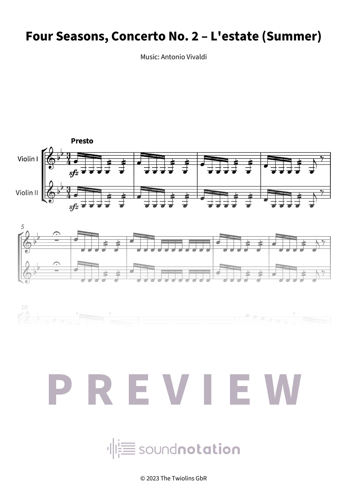Four Seasons, Concerto No. 2 – L'estate (Summer) - Preview Page 1