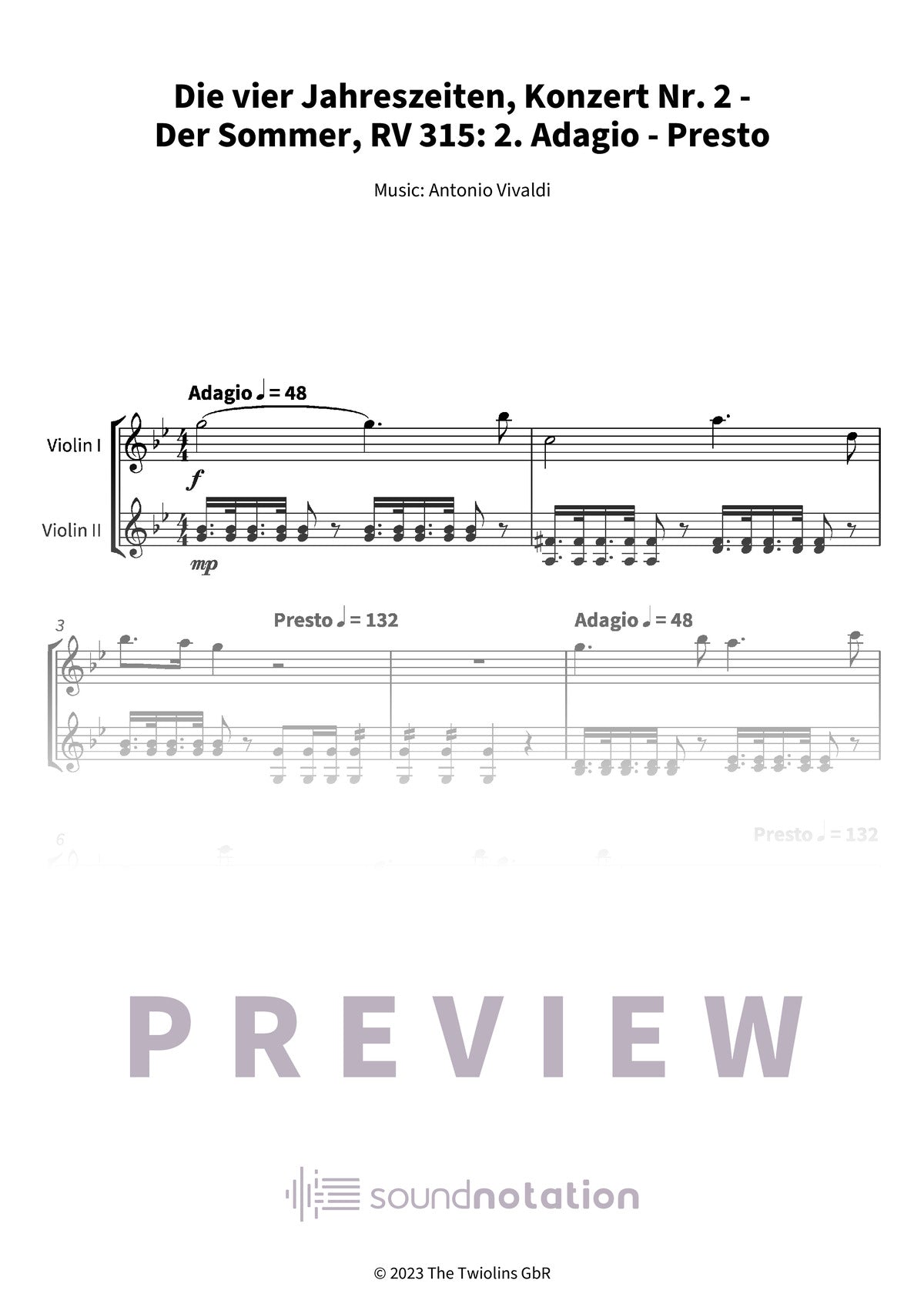Die vier Jahreszeiten, Konzert Nr. 2 - Der Sommer - Preview Page 1