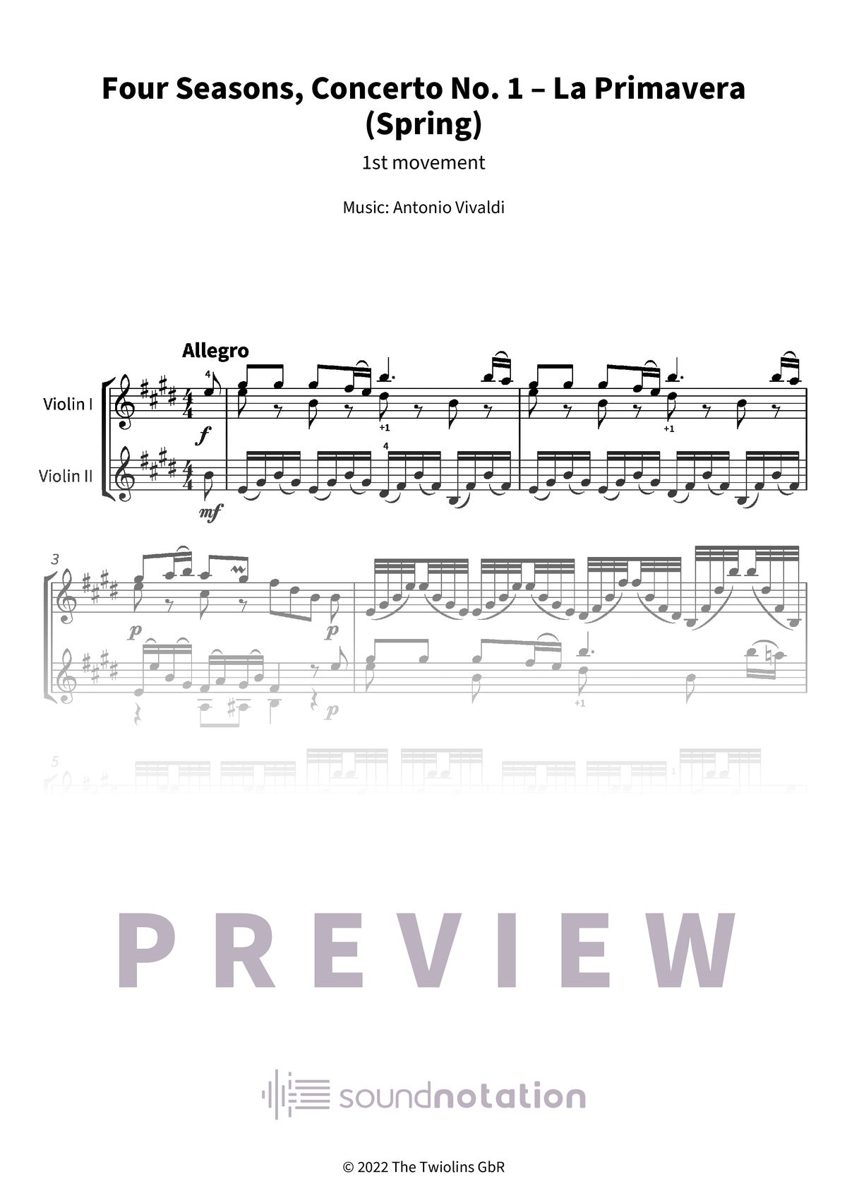 Four Seasons, Concerto No. 1 – La Primavera (Spring) - Preview Page 1