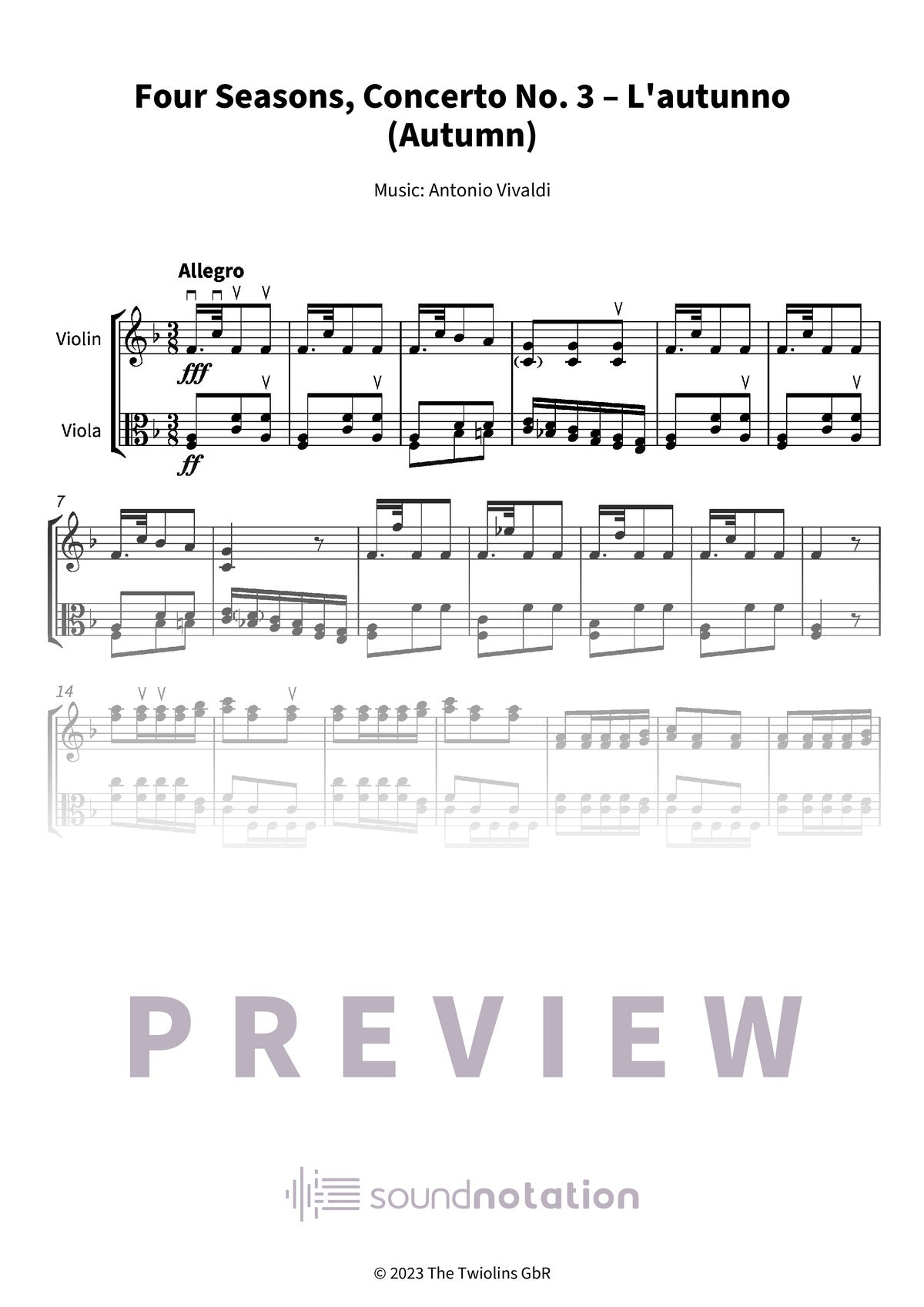 Four Seasons, Concerto No. 3 – L'autunno (Autumn) - Preview Page 1