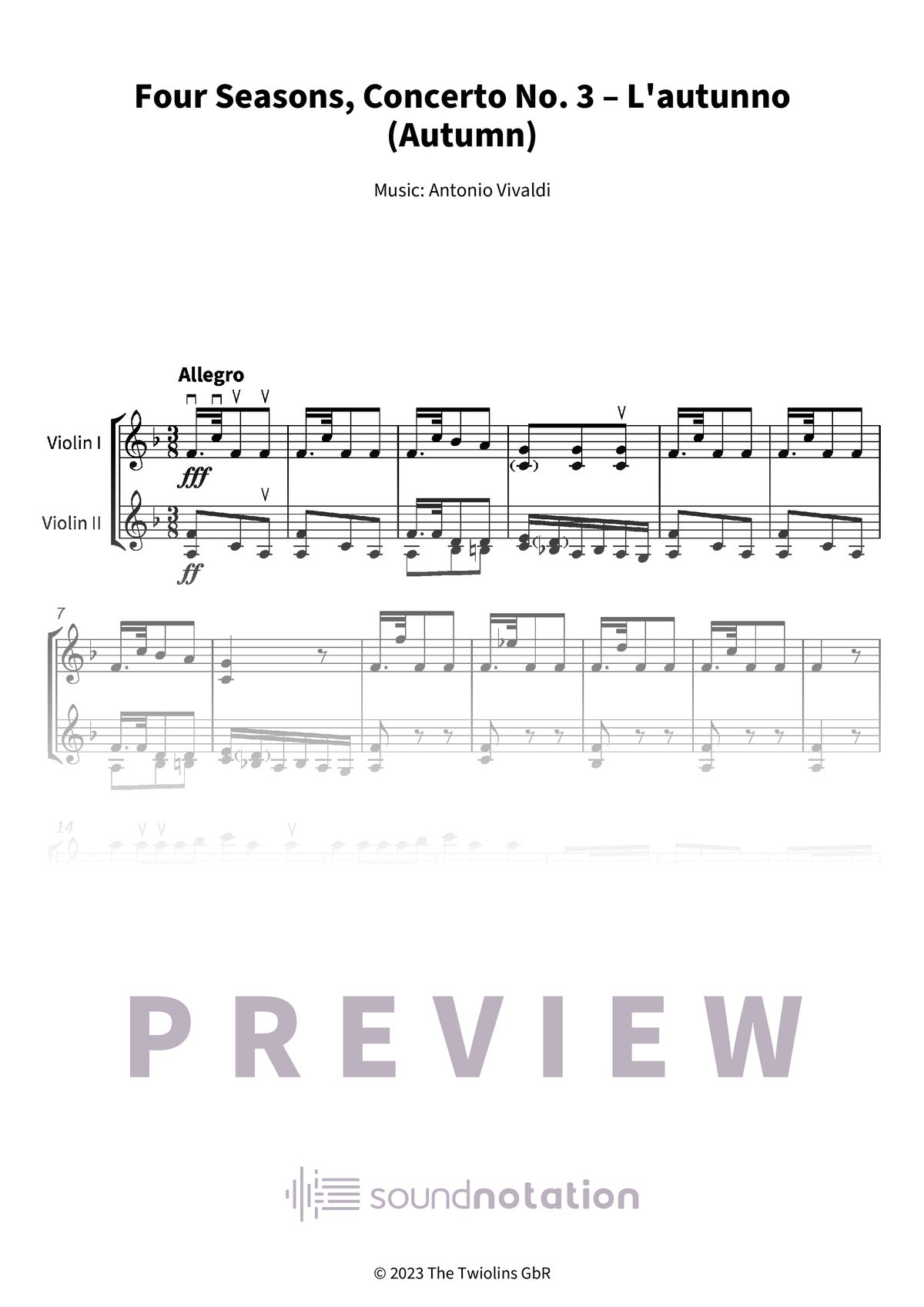 Four Seasons, Concerto No. 3 – L'autunno (Autumn) - Preview Page 1