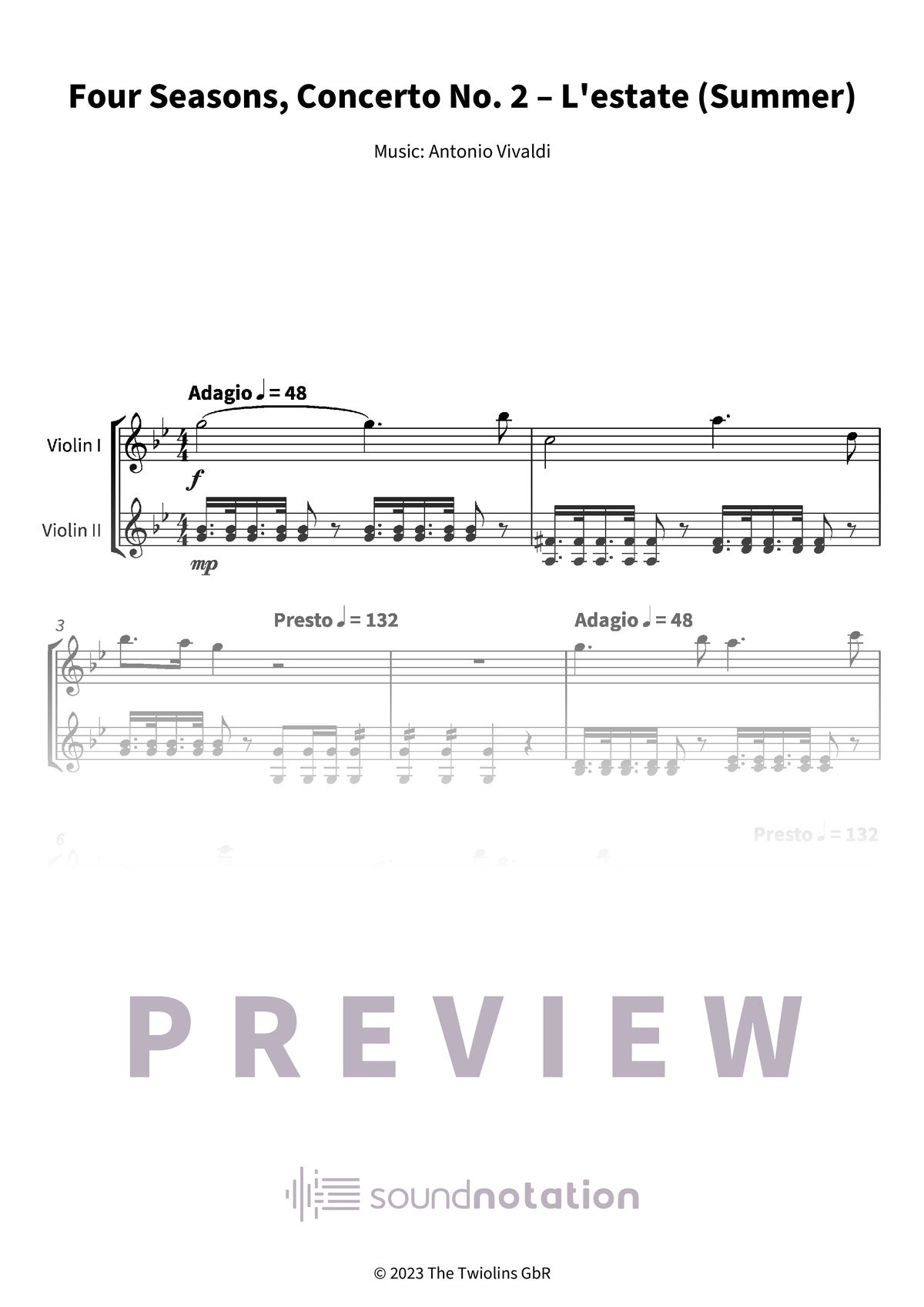 Four Seasons, Concerto No. 2 – L'estate (Summer) - Preview Page 1