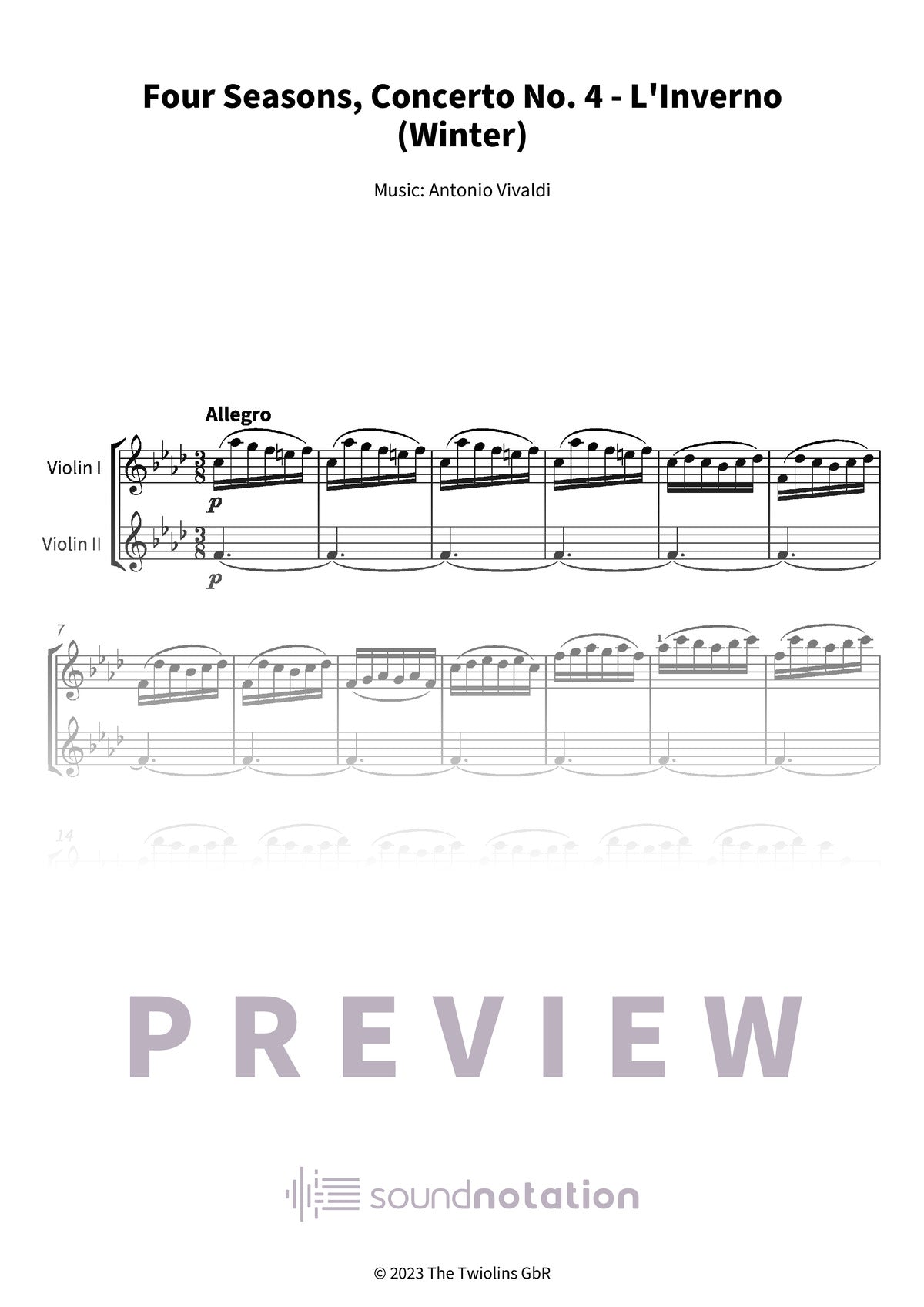 Four Seasons, Concerto No. 4 - L'Inverno (Winter) - Preview Page 1
