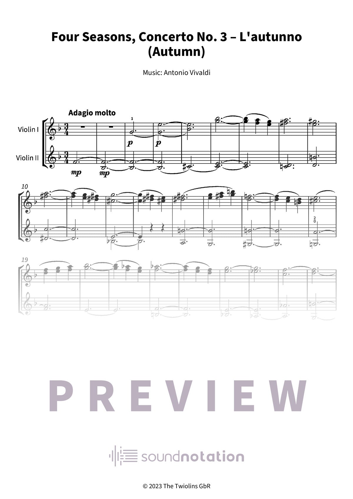 Four Seasons, Concerto No. 3 – L'autunno (Autumn) - Preview Page 1
