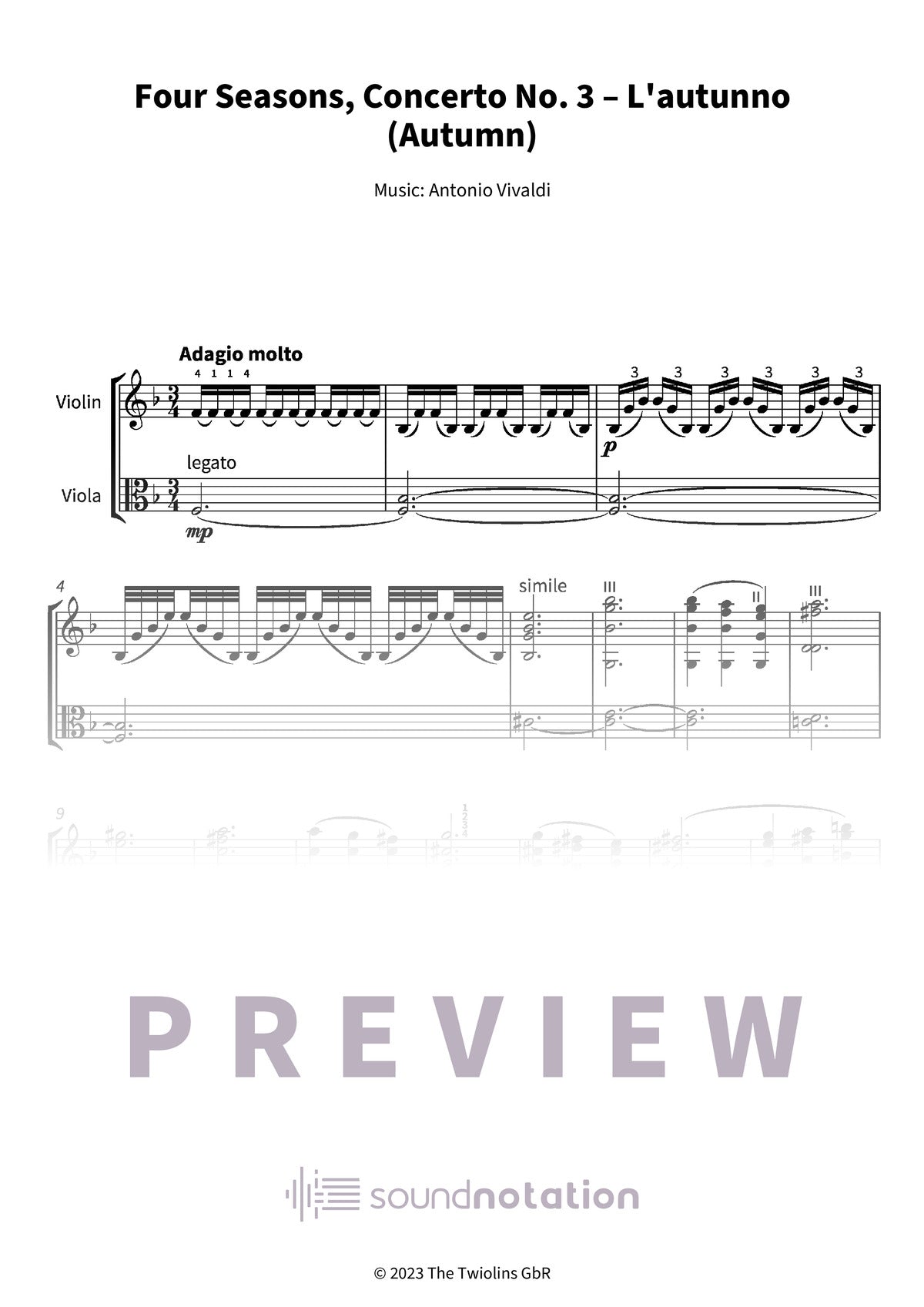 Four Seasons, Concerto No. 3 – L'autunno (Autumn) - Preview Page 1