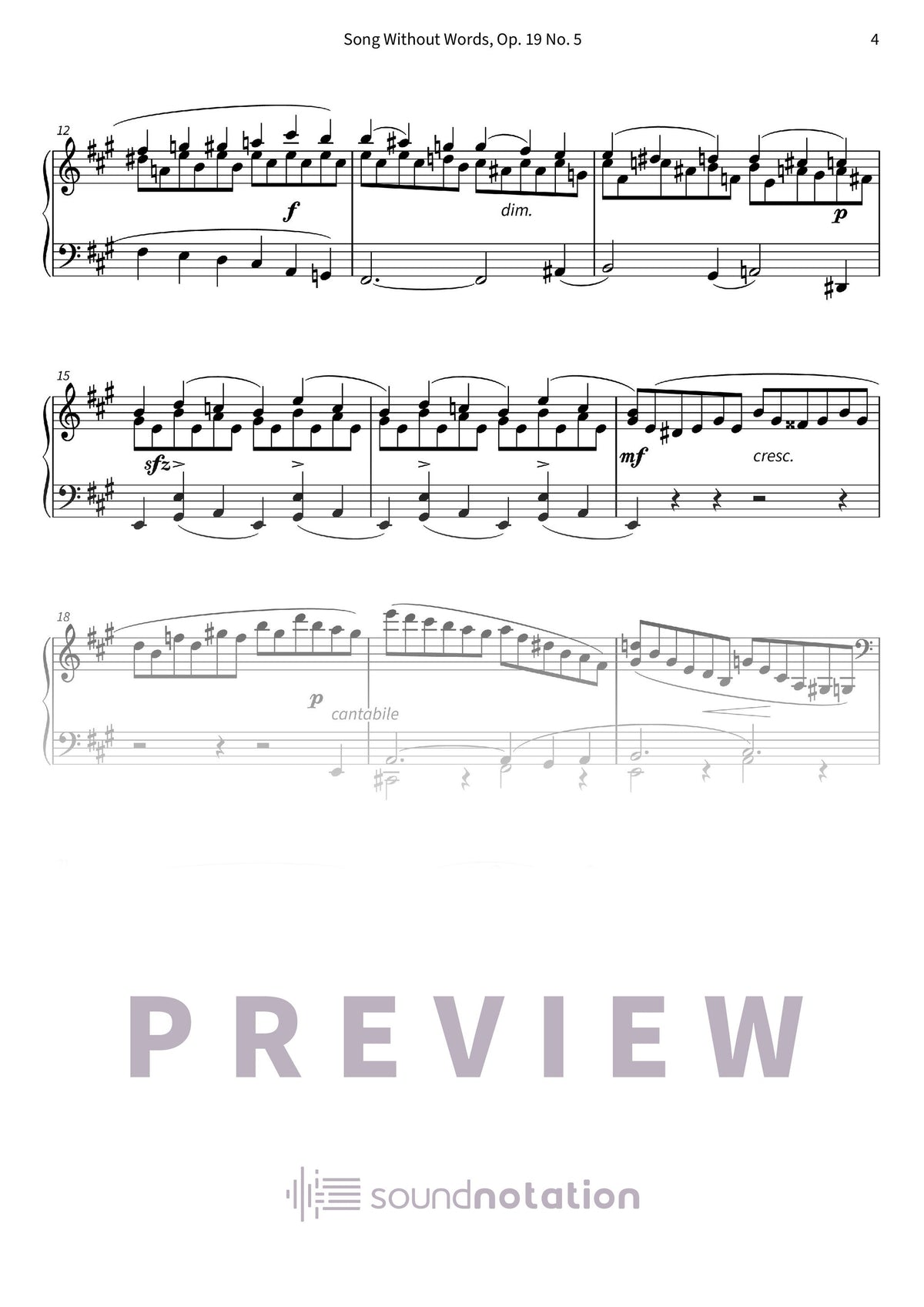 Song Without Words, Op. 19 No. 5 - Preview Page 2