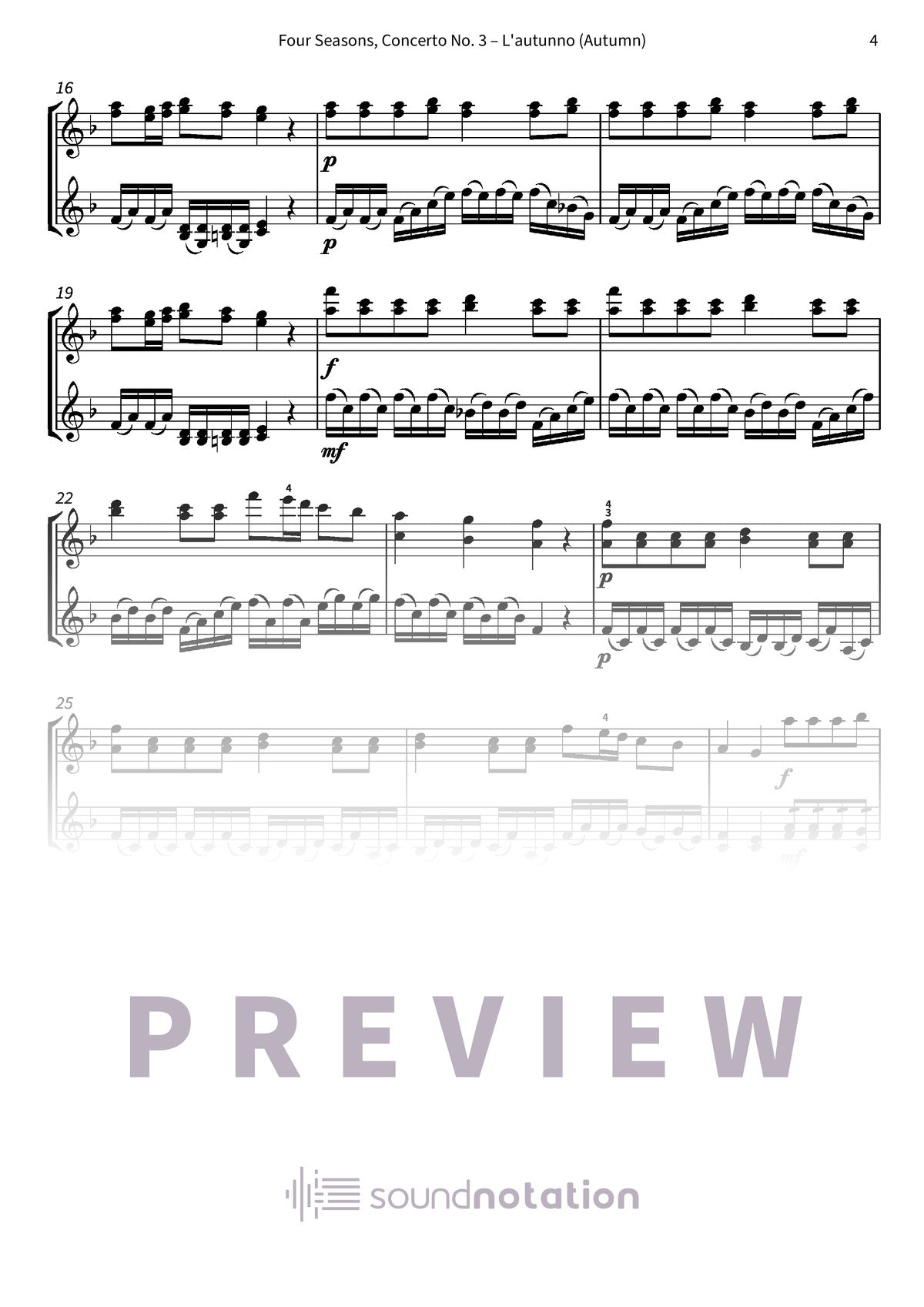 Four Seasons, Concerto No. 3 – L'autunno (Autumn) - Preview Page 2
