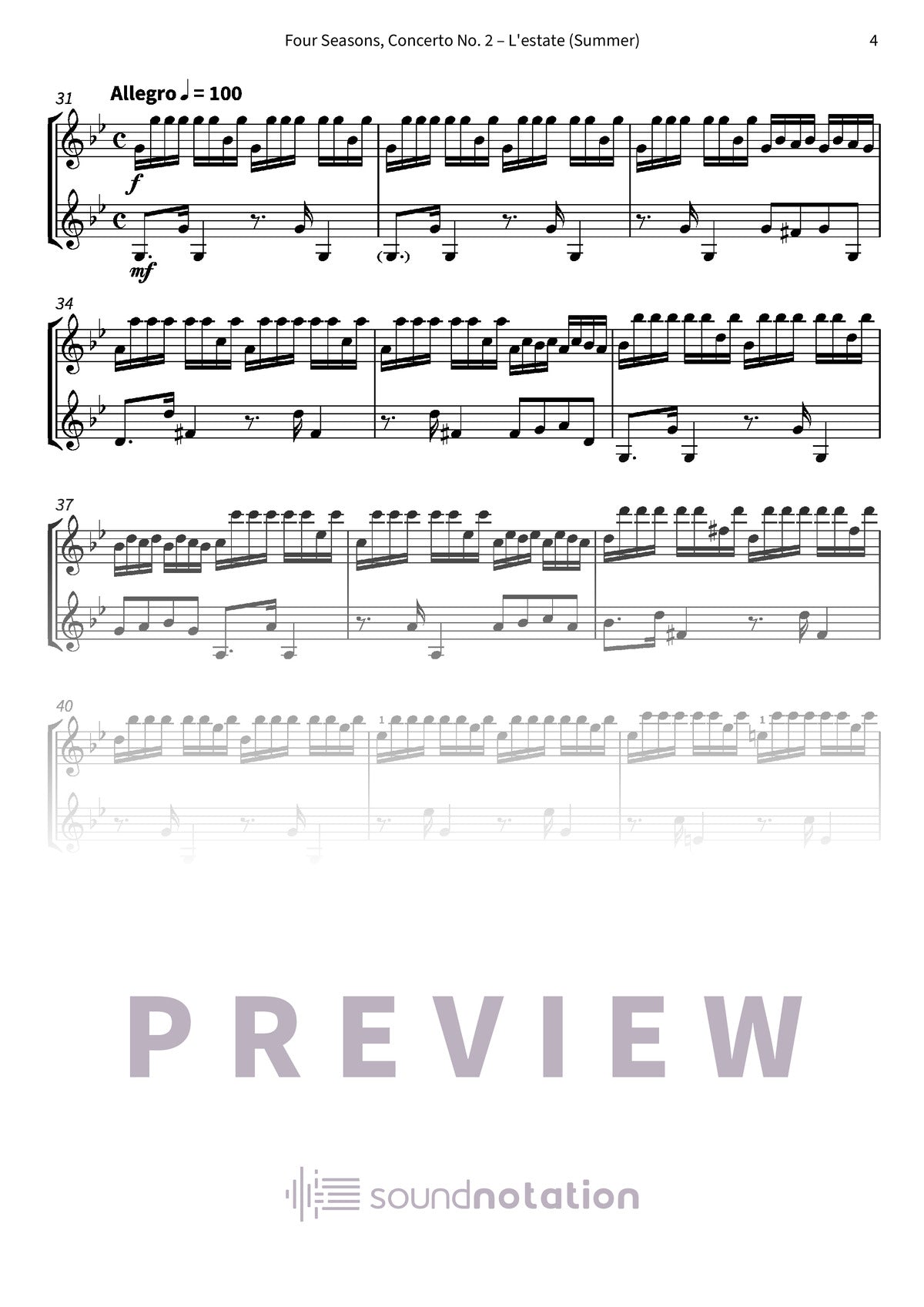 Four Seasons, Concerto No. 2 – L'estate (Summer) - Preview Page 2