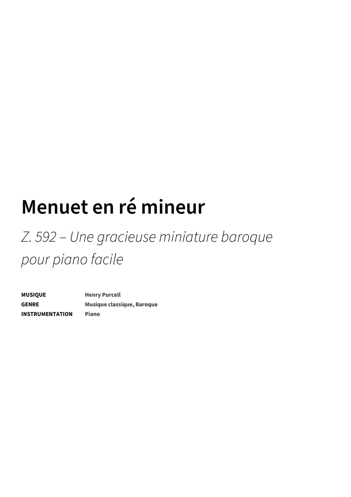 Menuet en ré mineur - Title Page