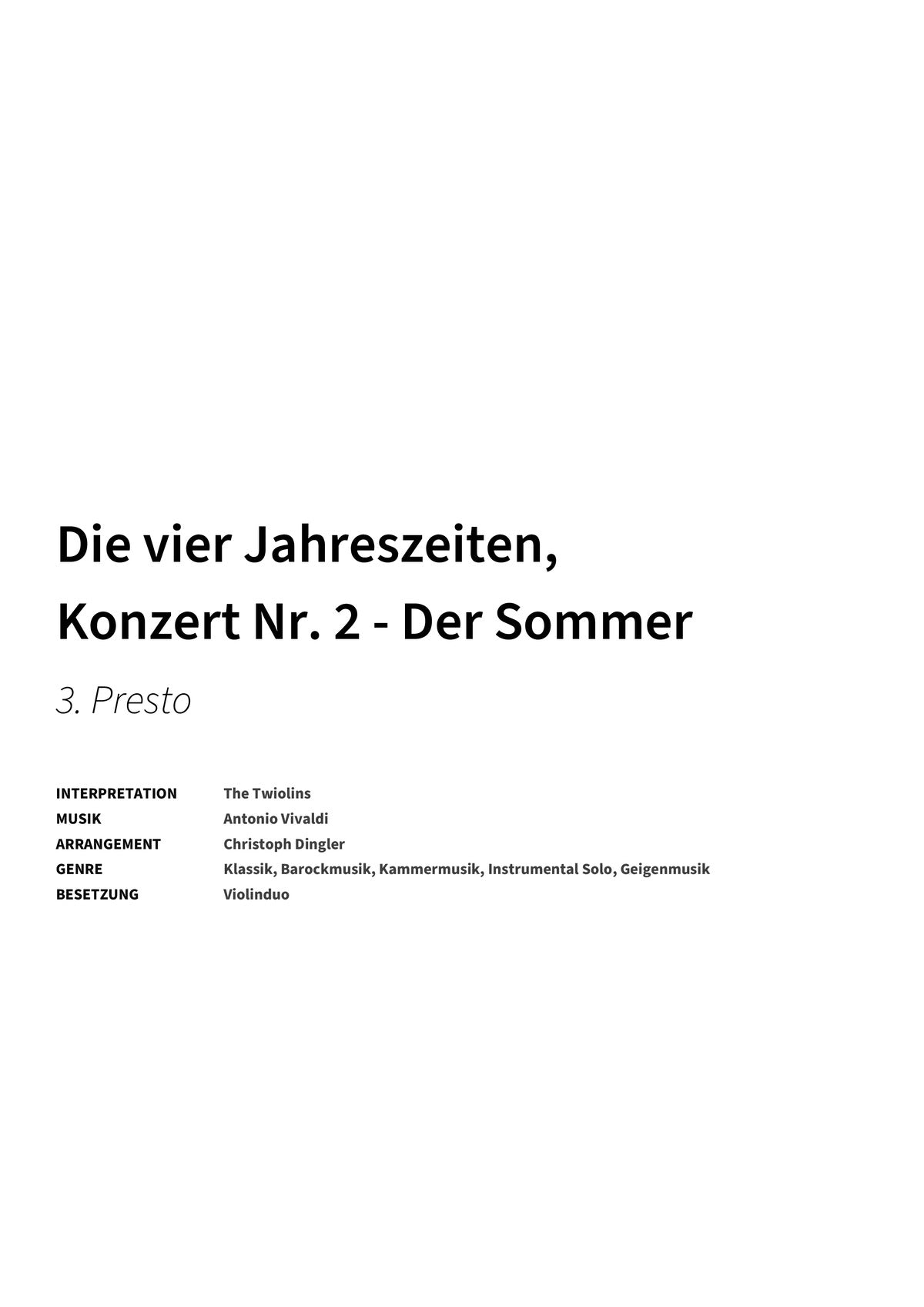 Die vier Jahreszeiten, Konzert Nr. 2 - Der Sommer - Title Page