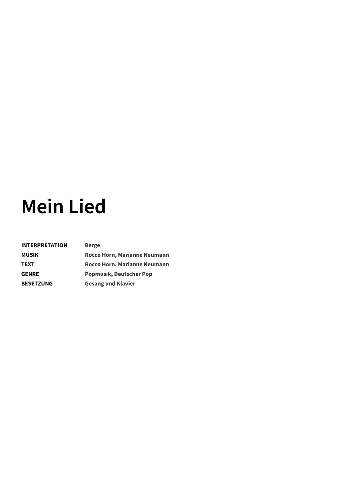 Mein Lied - Title Page