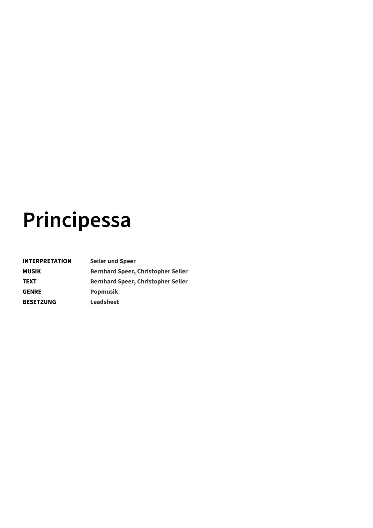 Principessa - Title Page