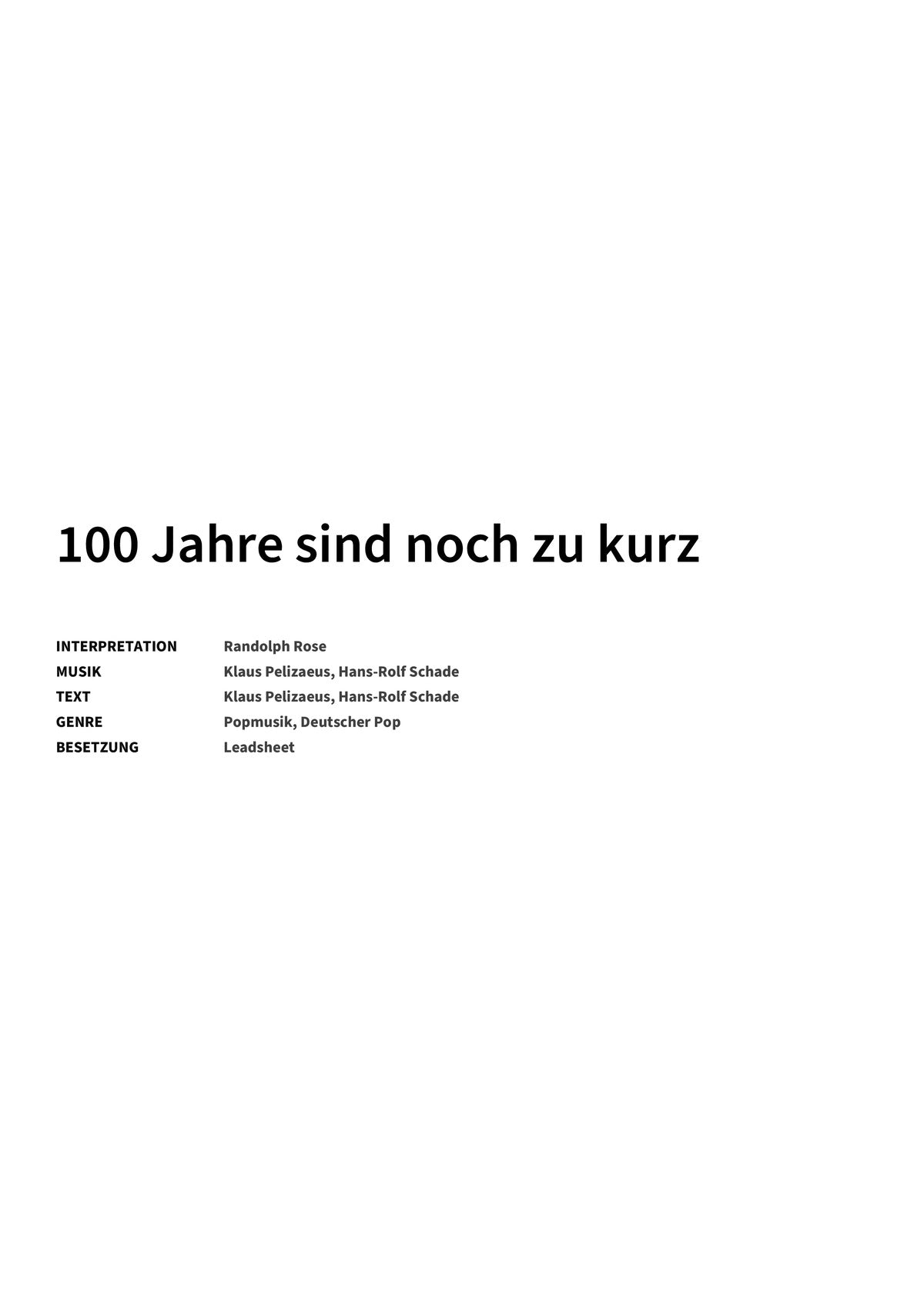 100 Jahre sind noch zu kurz - Title Page