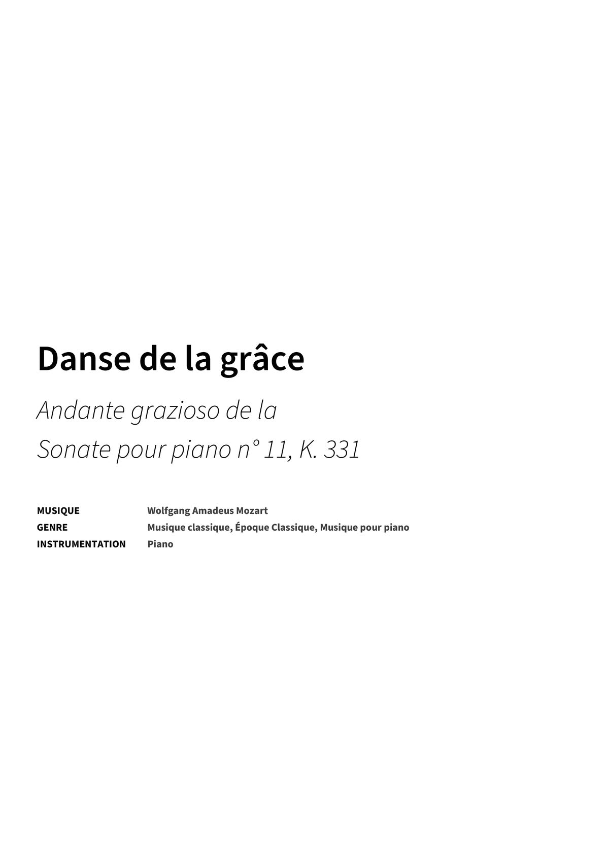 Danse de la grâce - Title Page