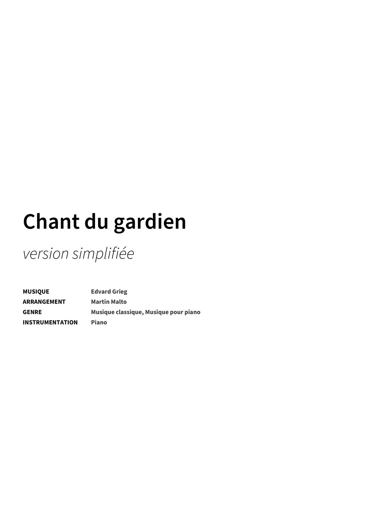 Chant du gardien - Title Page
