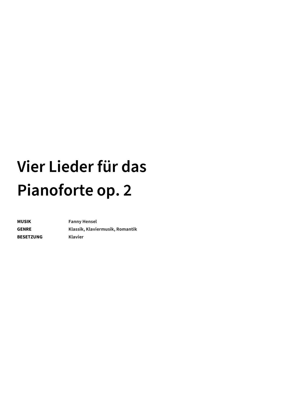Vier Lieder für das Pianoforte op. 2 - Title Page