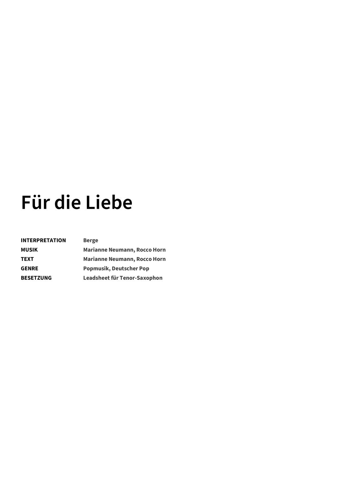 Für die Liebe - Title Page