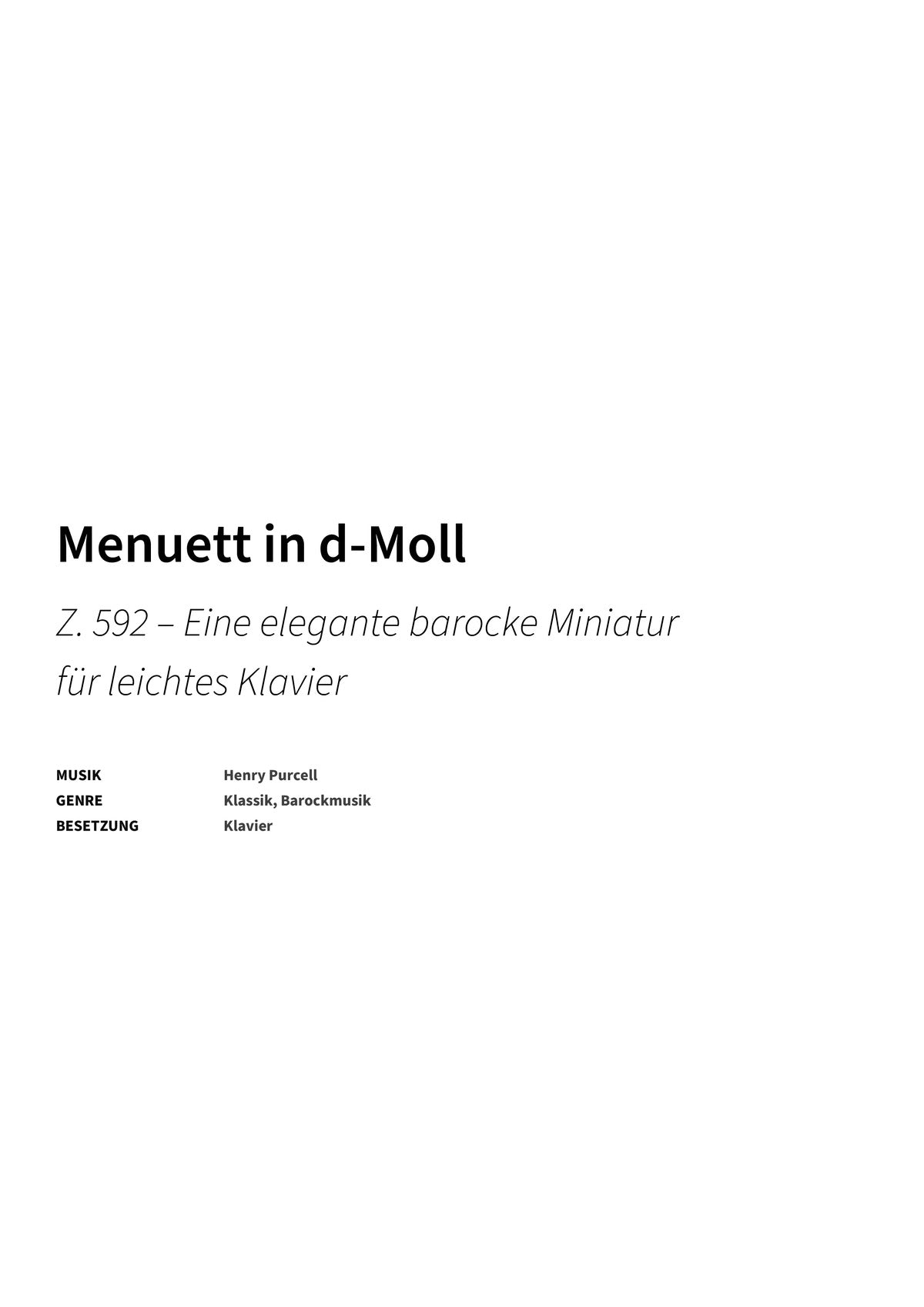 Menuett in d-Moll - Title Page