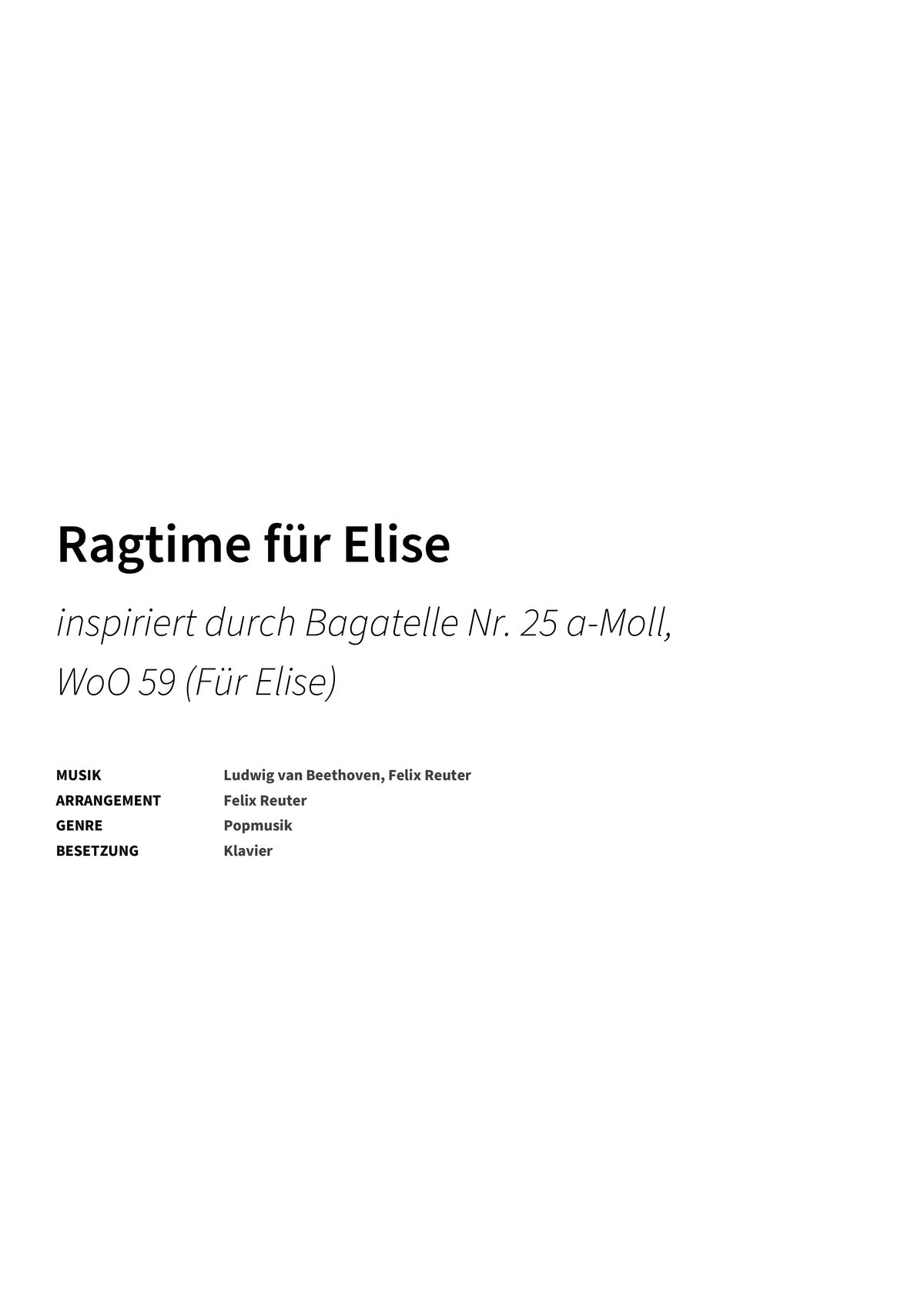 Ragtime für Elise - Title Page