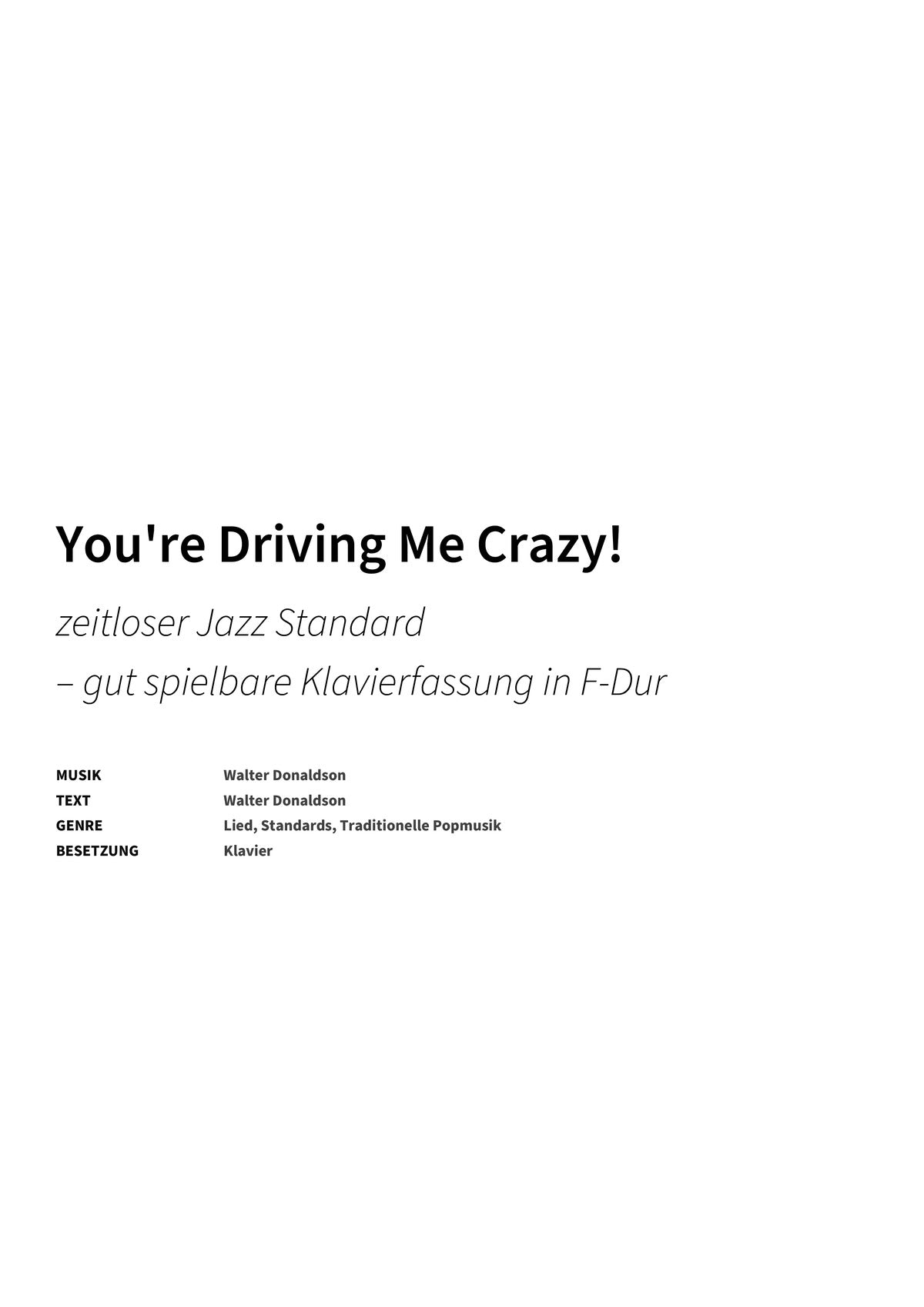 You're Driving Me Crazy! - Title Page