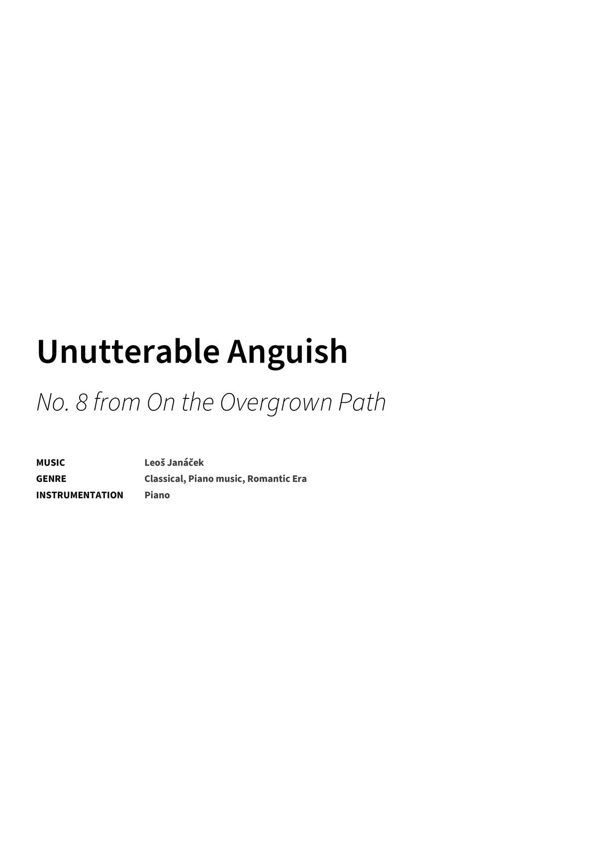 Unutterable Anguish - Title Page