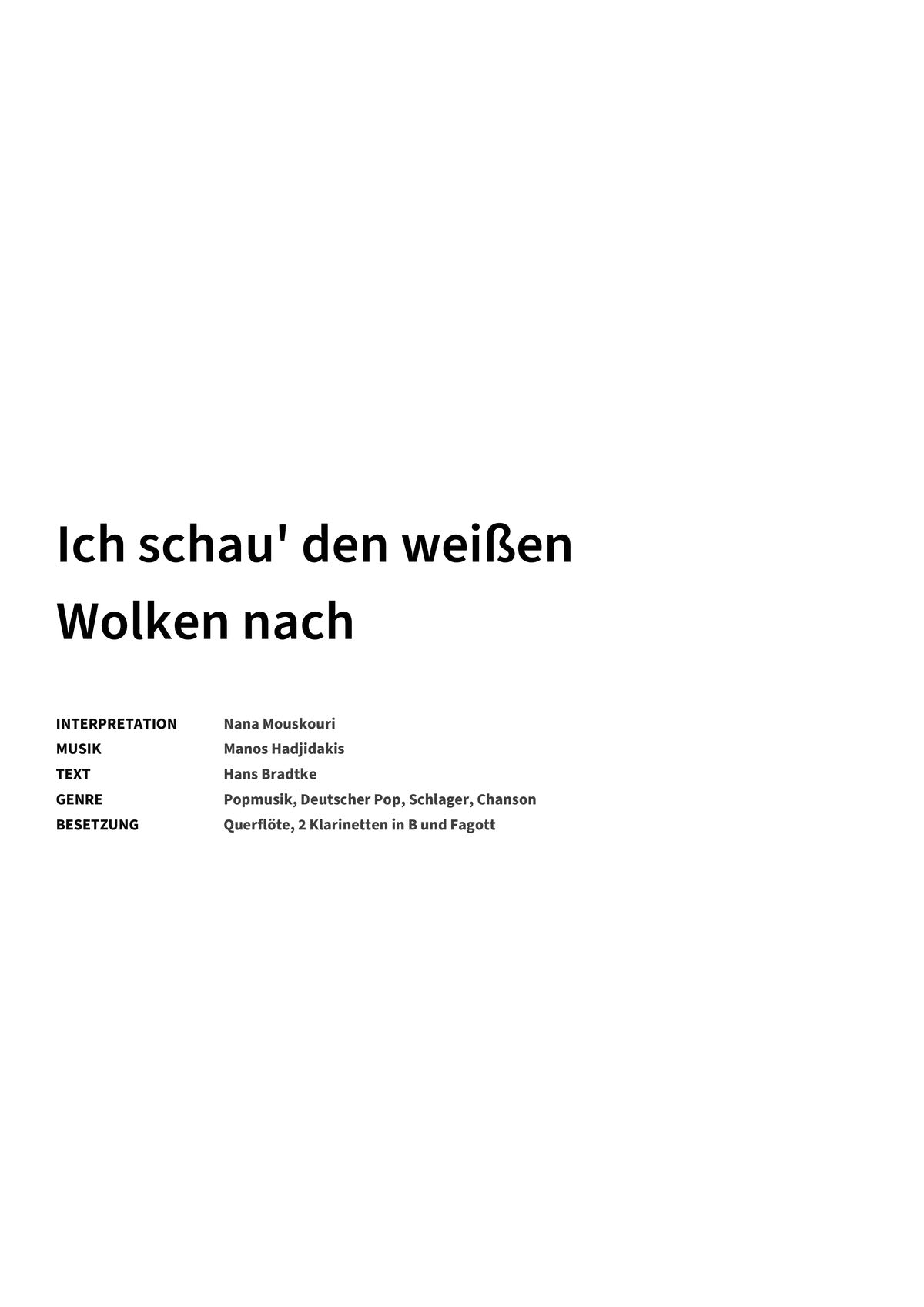 Ich schau' den weißen Wolken nach - Title Page