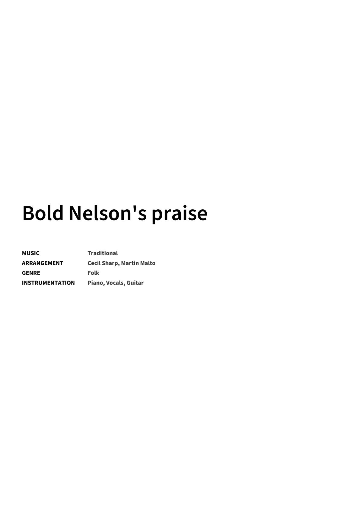 Bold Nelson's praise - Title Page