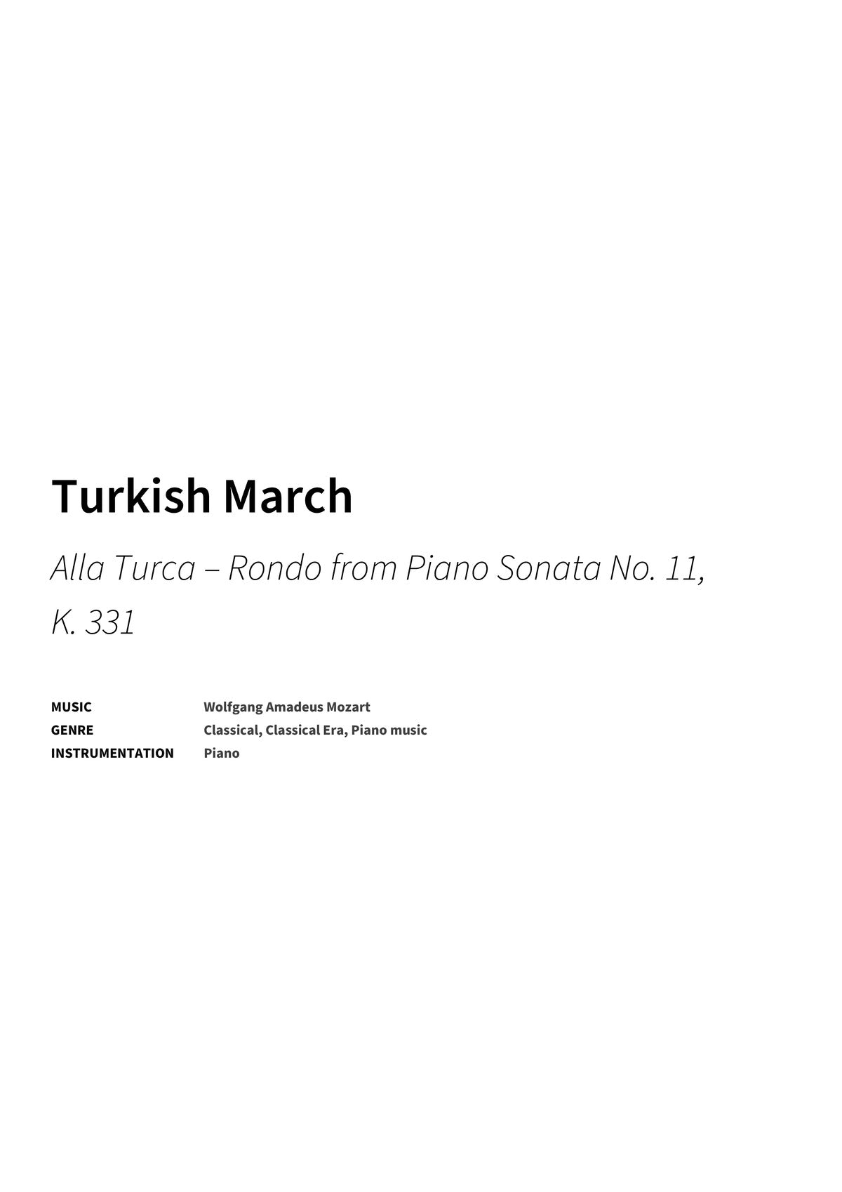 Turkish March - Title Page