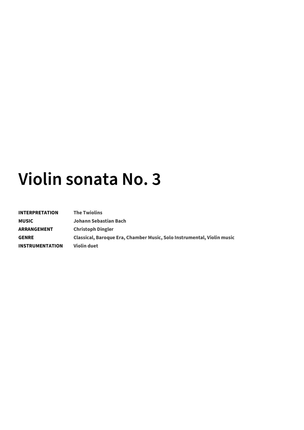 Violin sonata No. 3 - Title Page