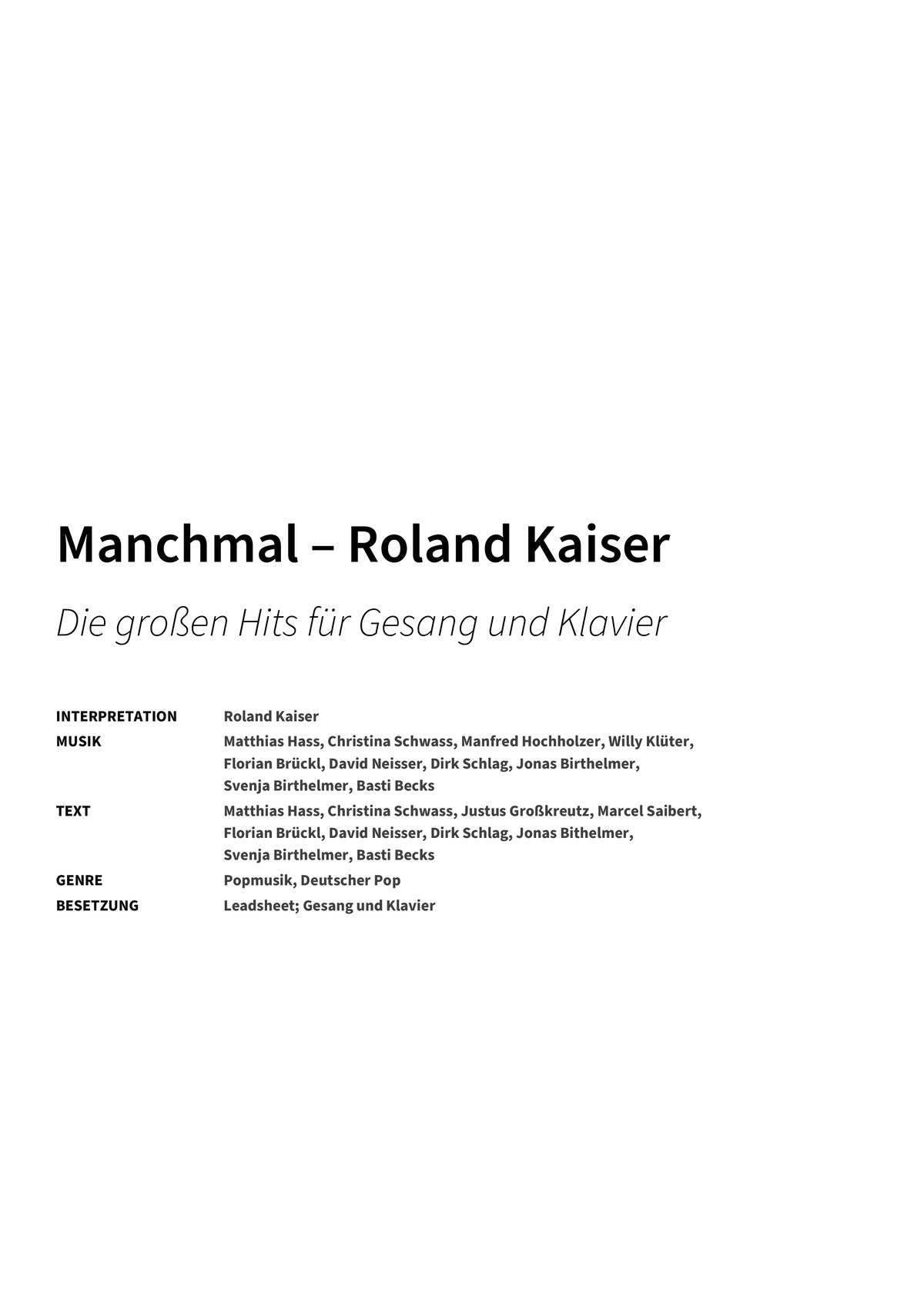 Manchmal – Roland Kaiser - Title Page