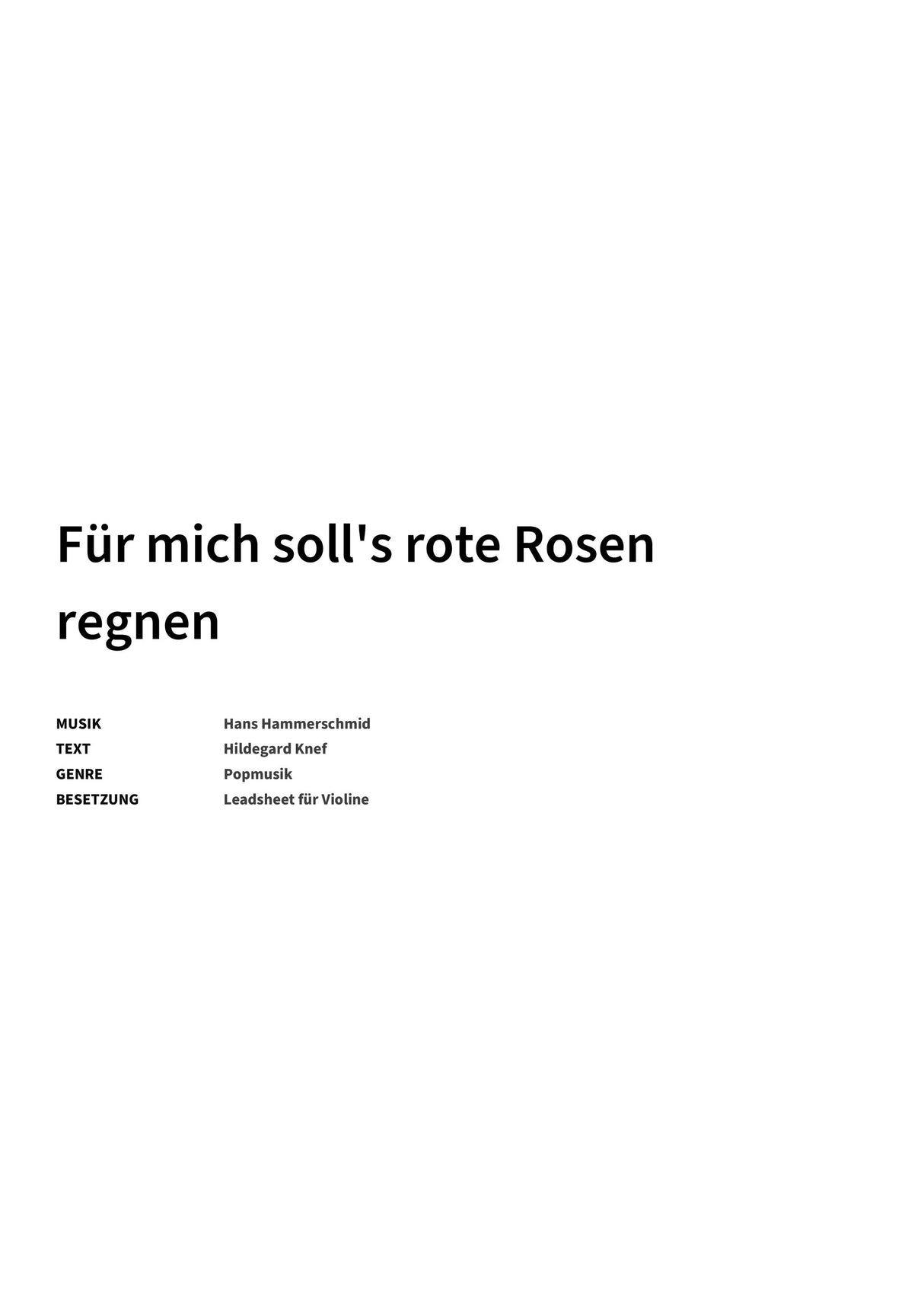 Für mich soll's rote Rosen regnen - Title Page