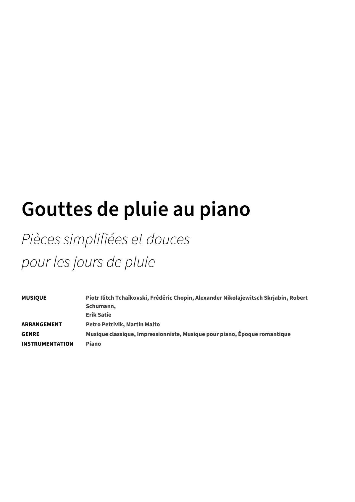 Gouttes de pluie au piano - Title Page