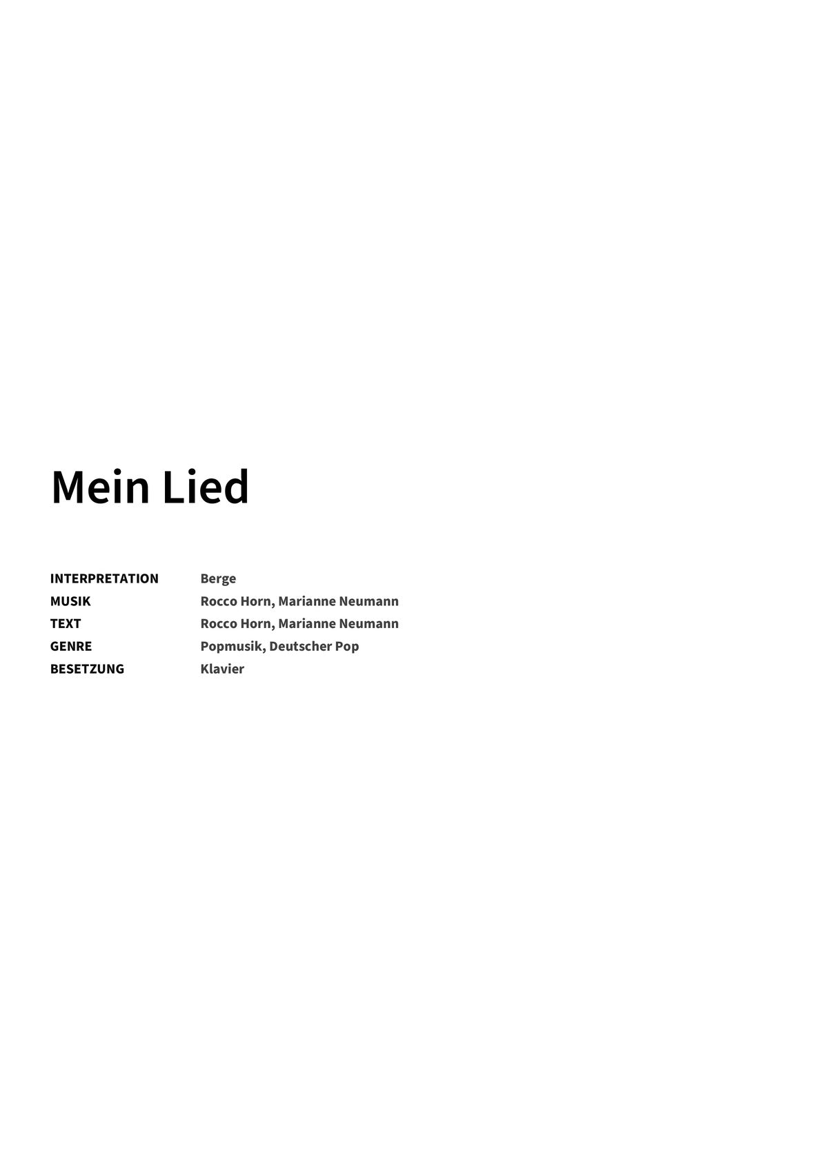 Mein Lied - Title Page