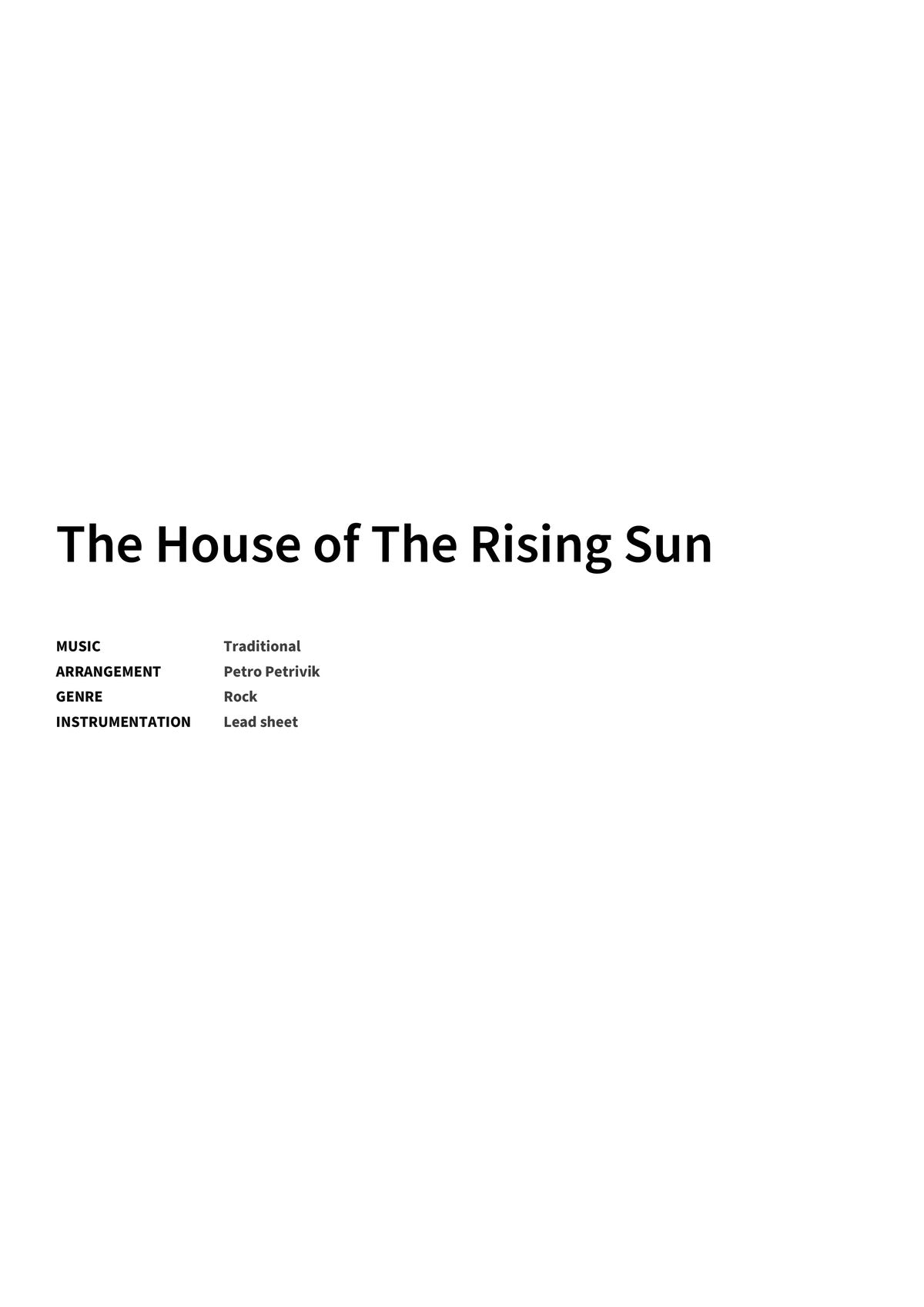 The House of The Rising Sun - Title Page