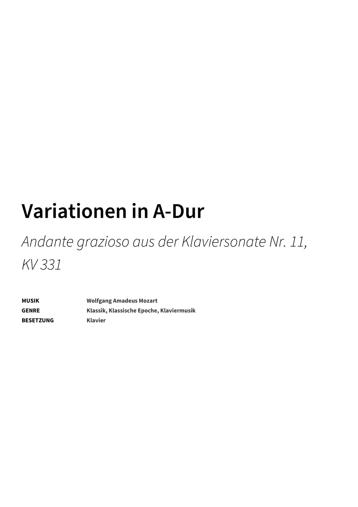 Variationen in A-Dur - Title Page