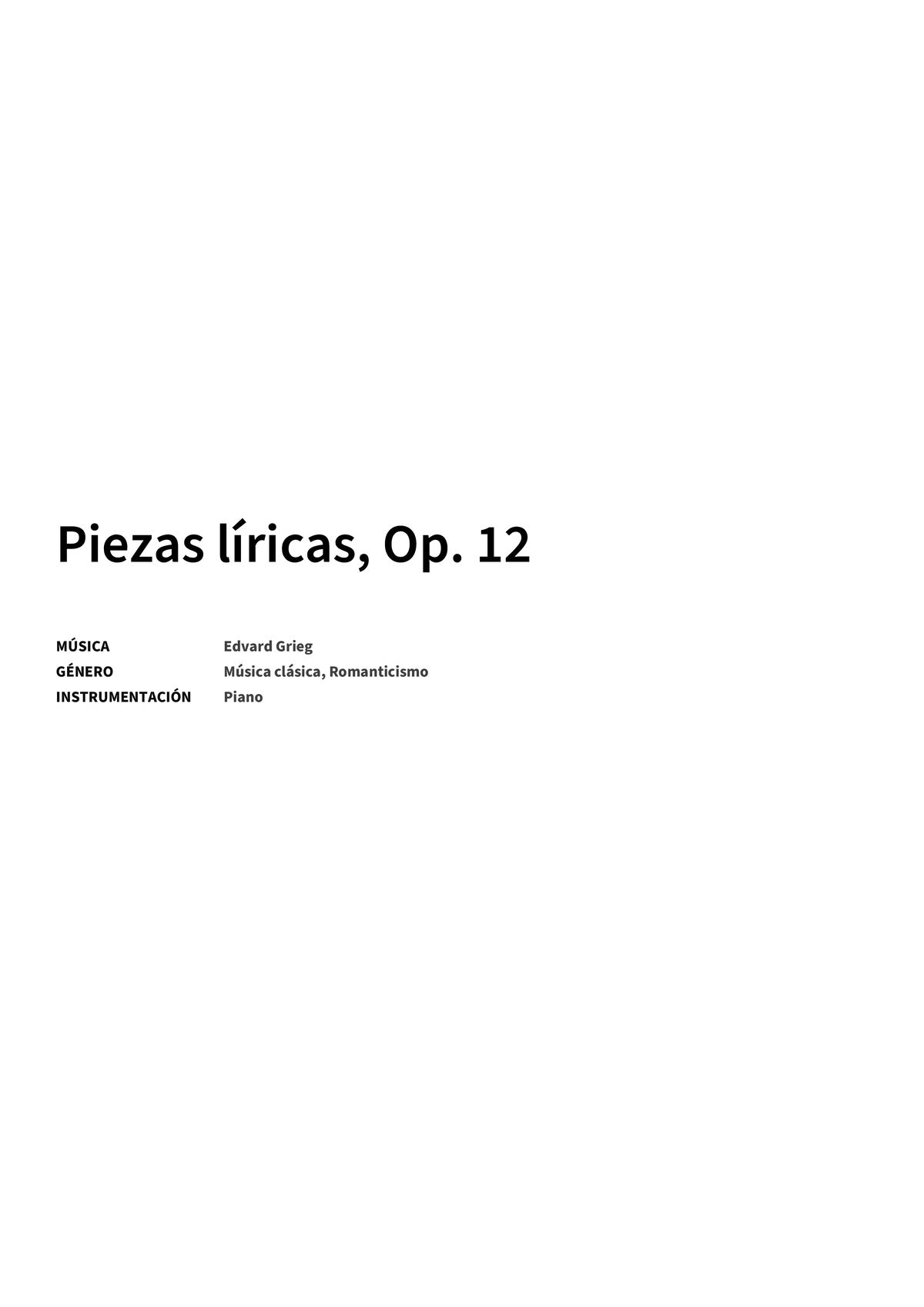 Piezas líricas, Op. 12 - Title Page
