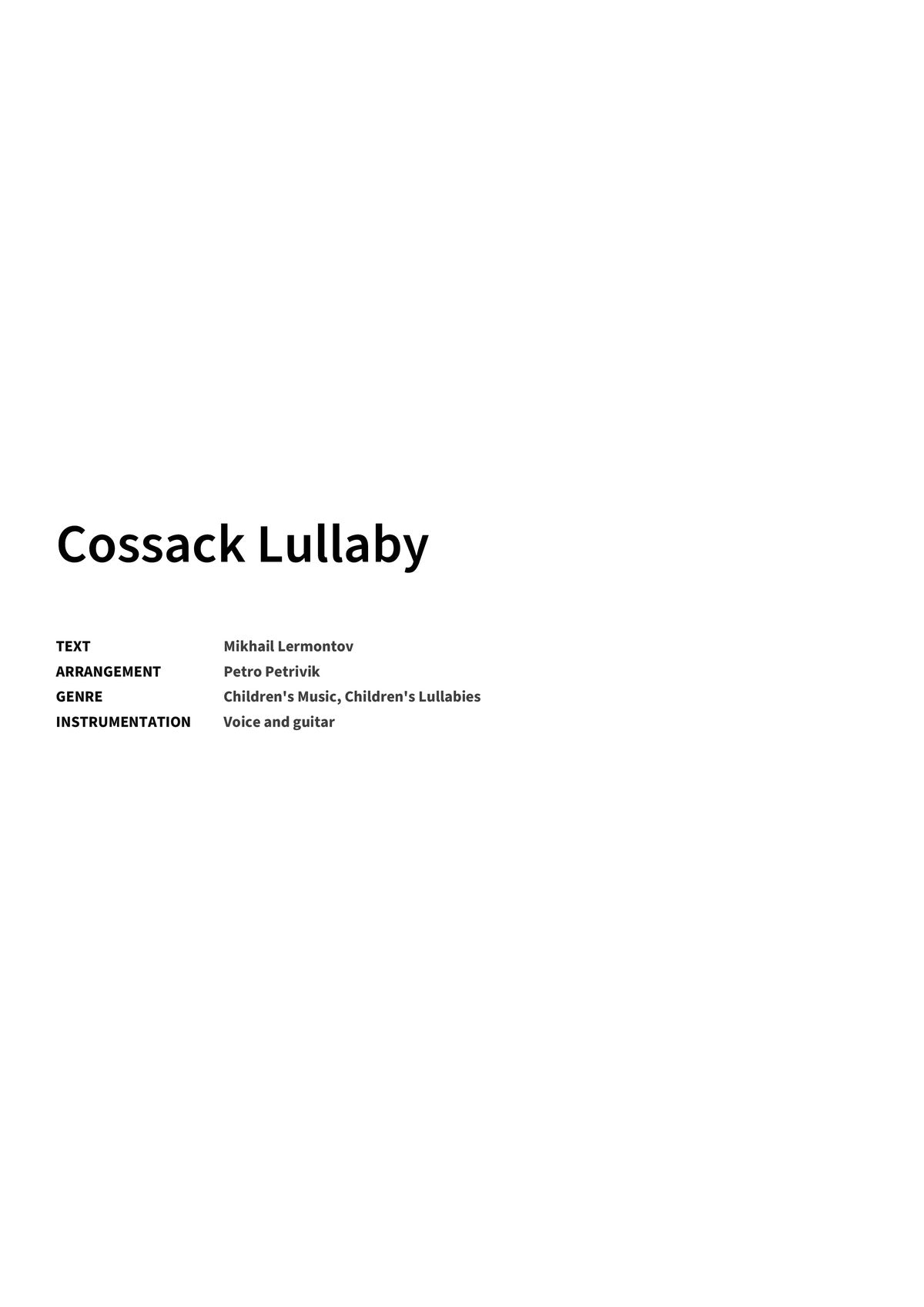 Cossack Lullaby - Title Page