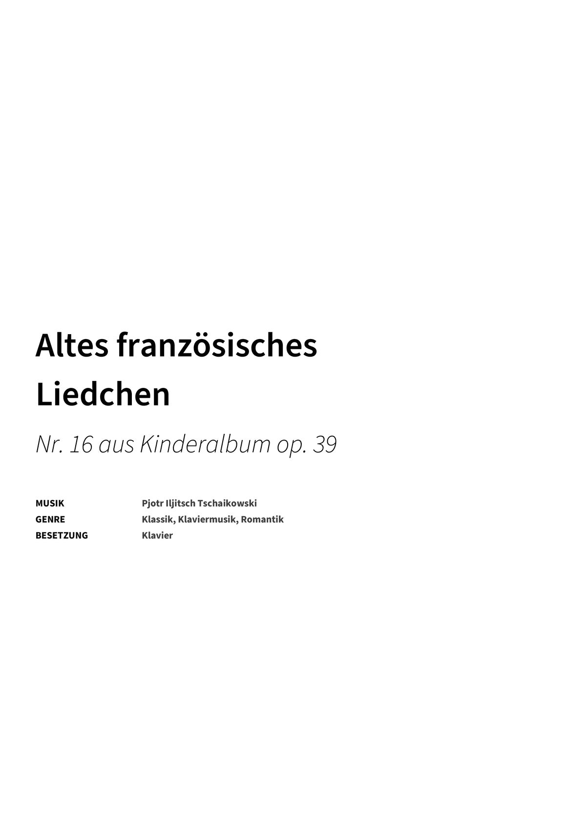 Altes französisches Liedchen - Title Page