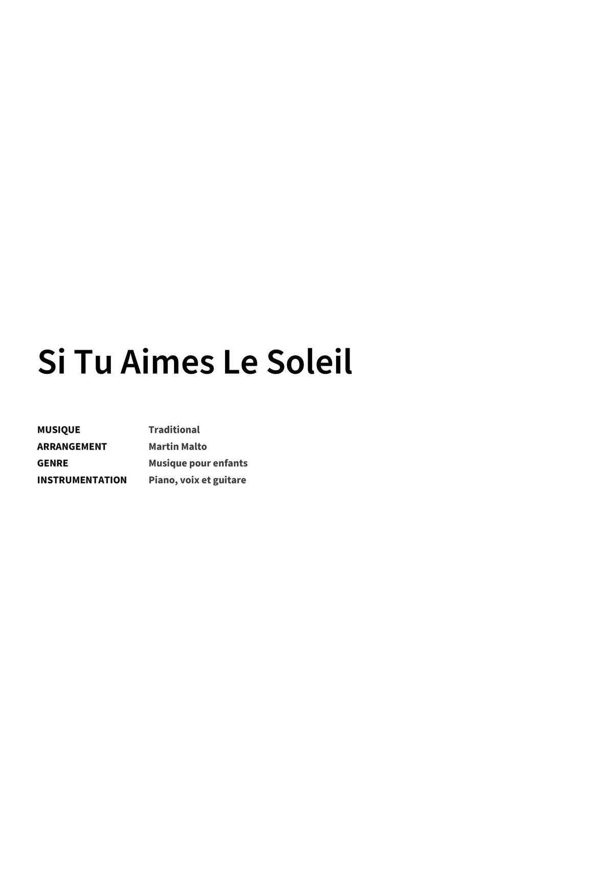 Si Tu Aimes Le Soleil - Title Page