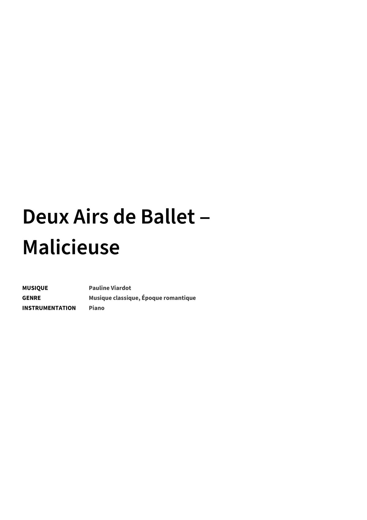 Deux Airs de Ballet ‒ Malicieuse - Title Page