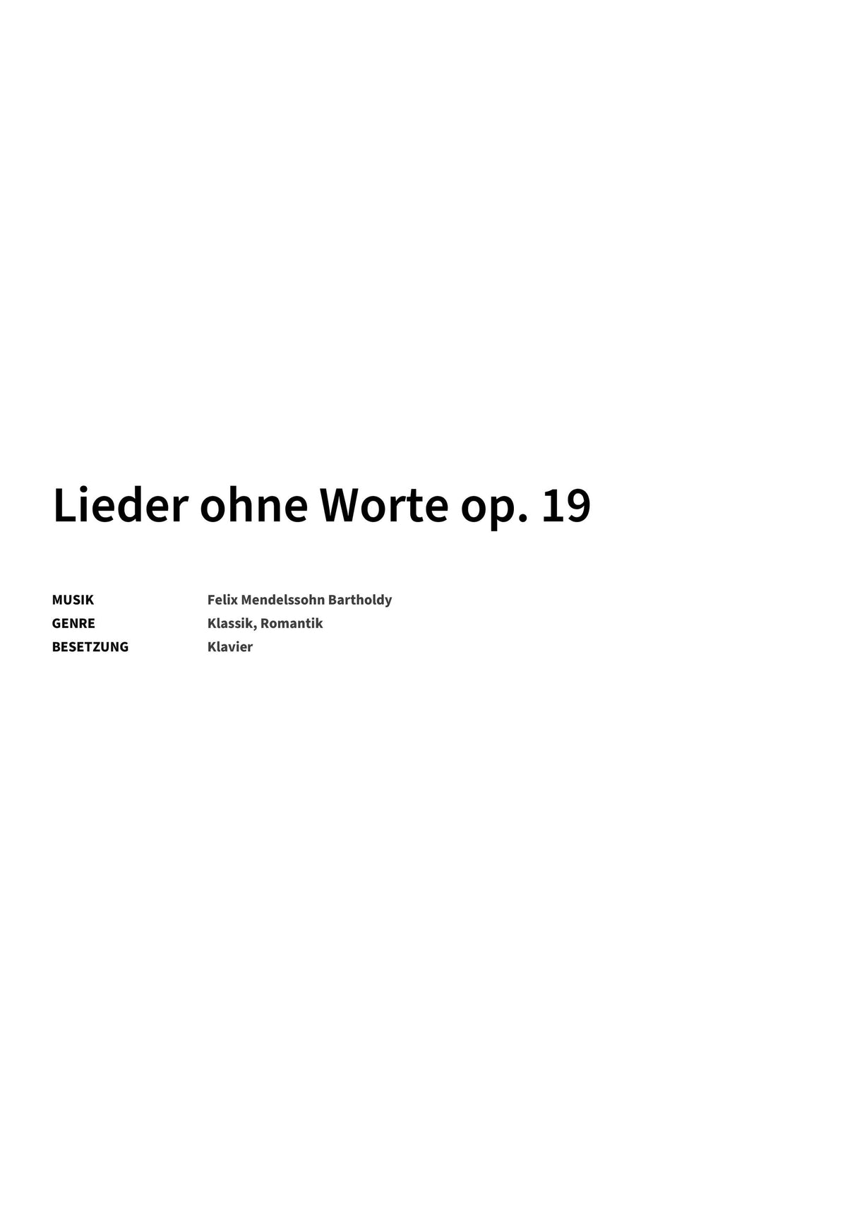 Lieder ohne Worte op. 19 - Title Page