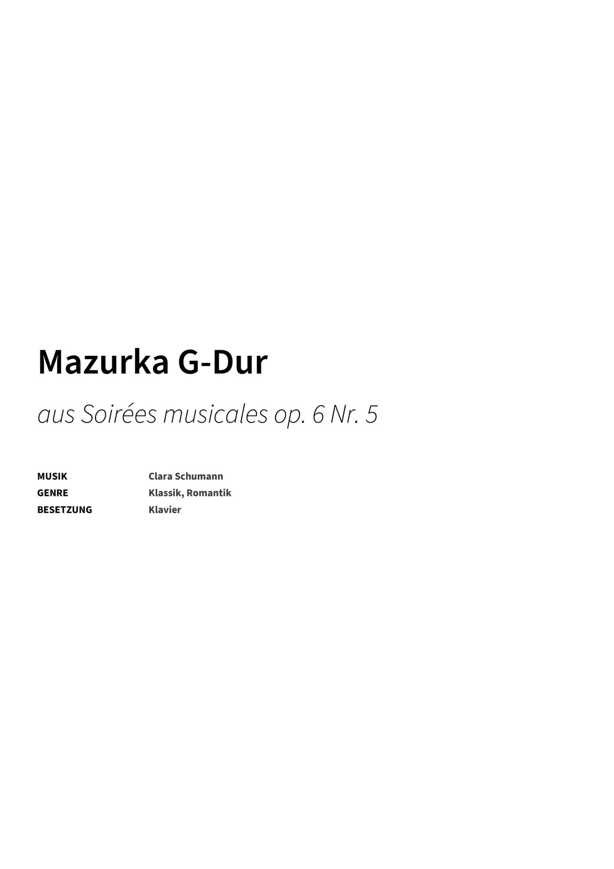 Mazurka G-Dur - Title Page
