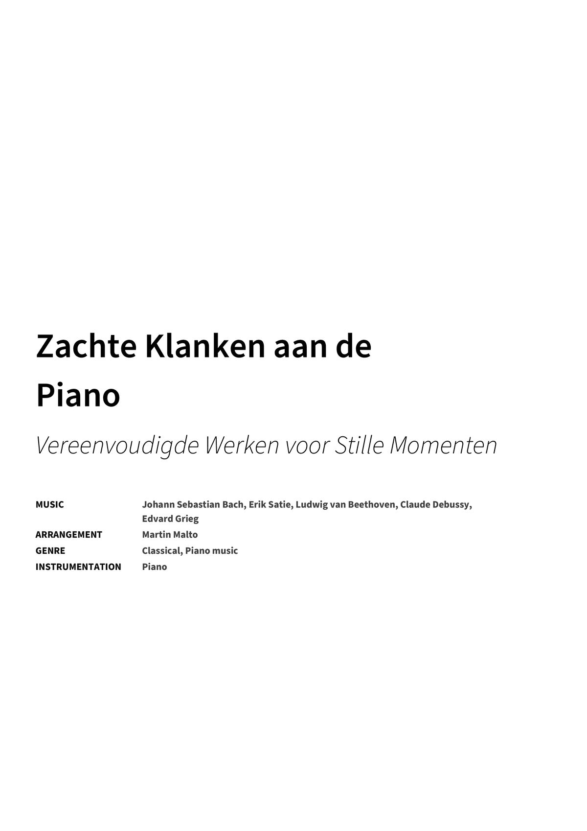 Zachte Klanken aan de Piano - Title Page