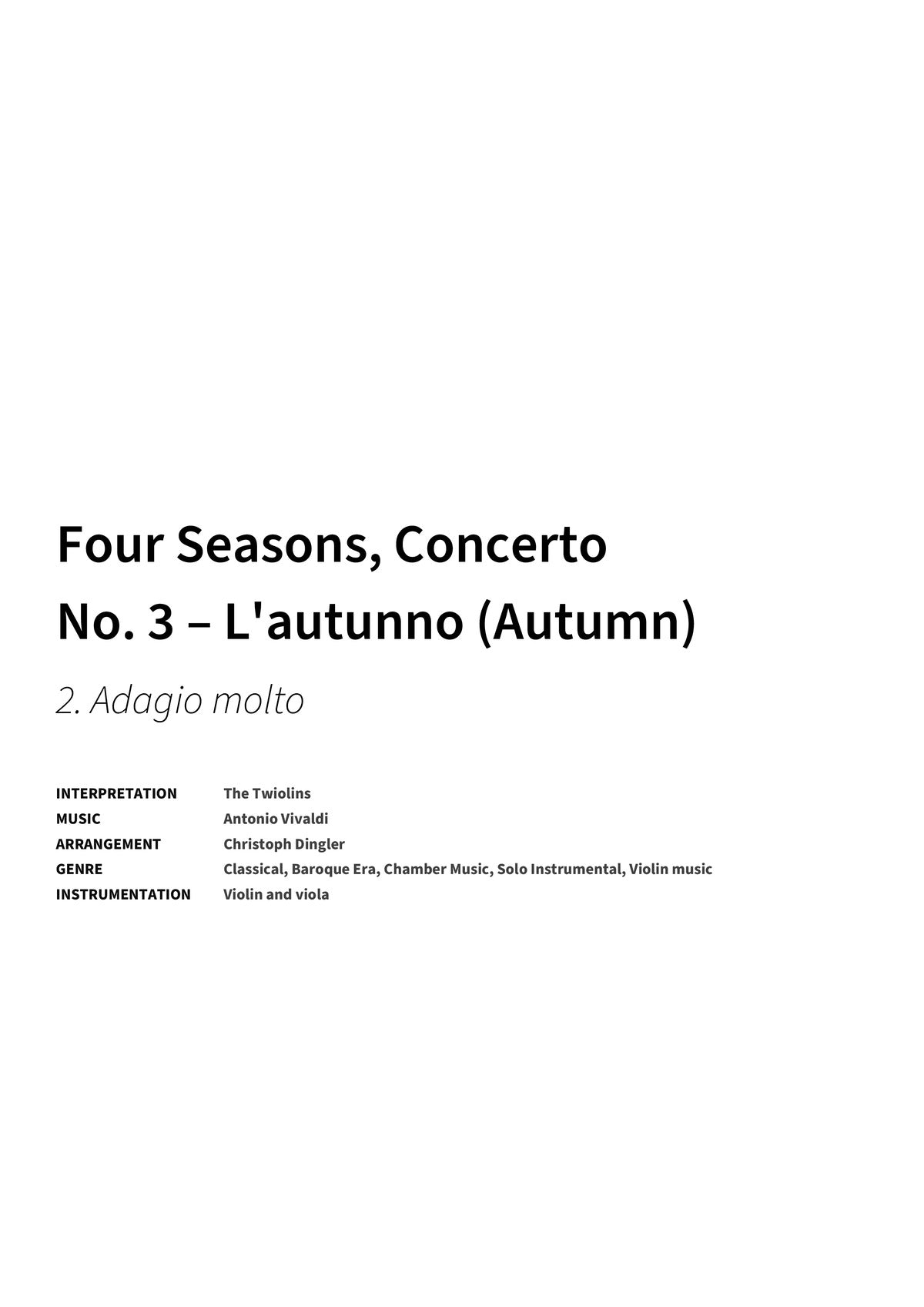 Four Seasons, Concerto No. 3 – L'autunno (Autumn) - Title Page