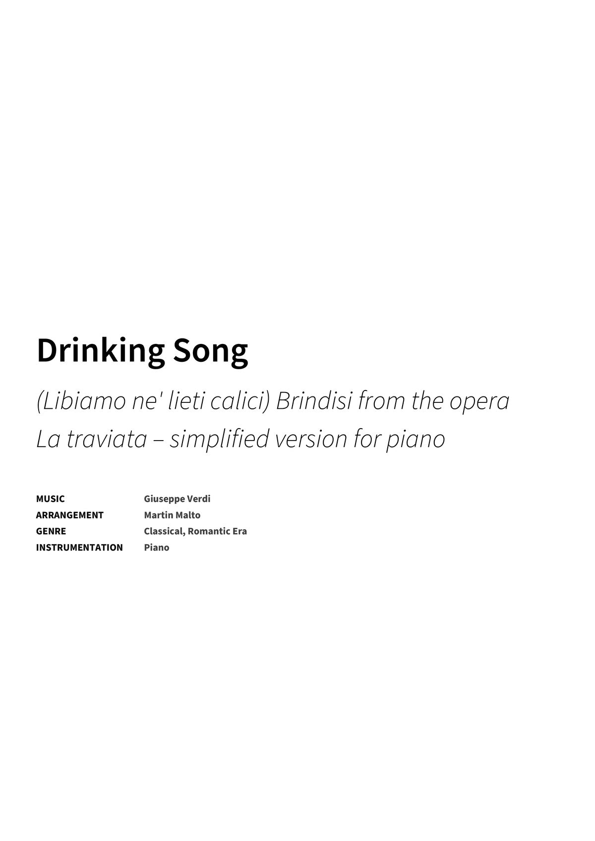 Drinking Song - Title Page