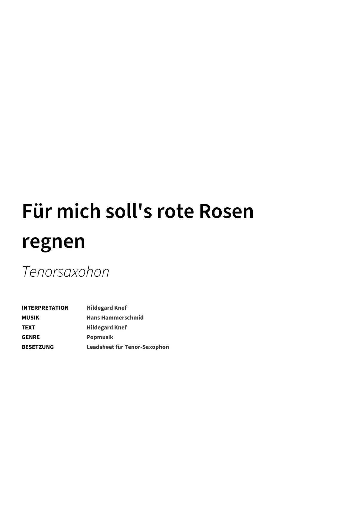 Für mich soll's rote Rosen regnen - Title Page